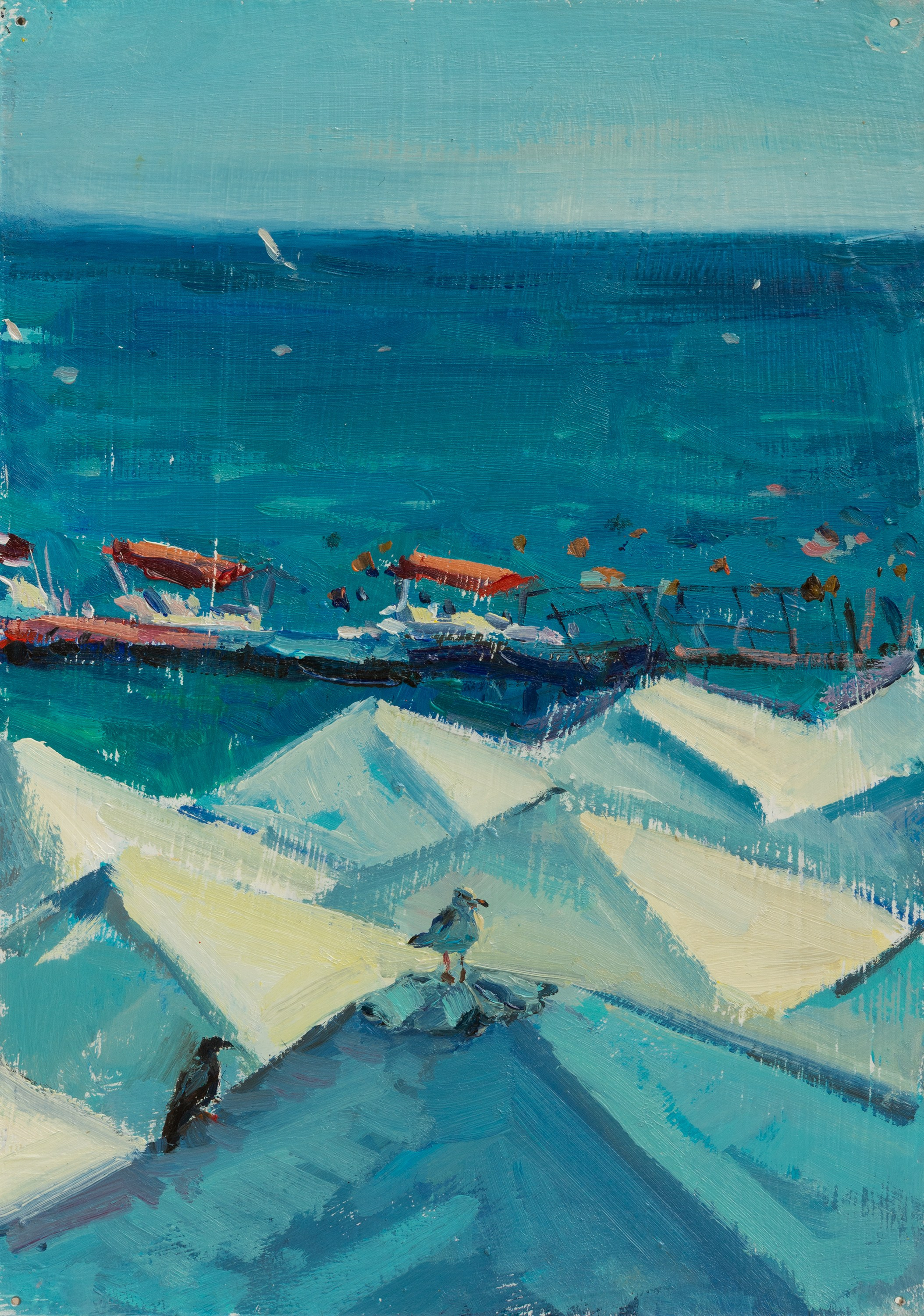 "Friends at the resort" cardboard, oil 20x14cm, 2026