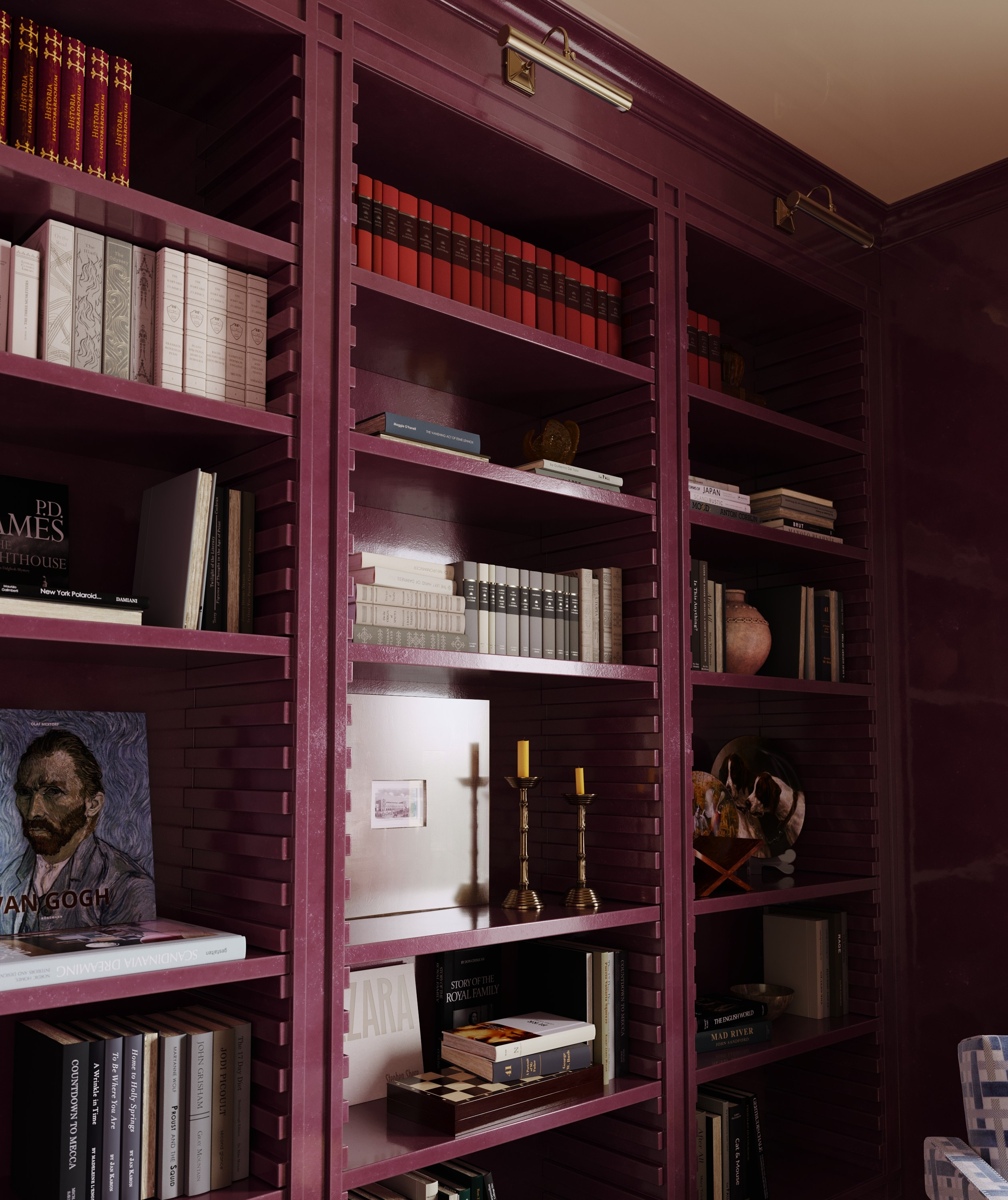 Кабинет-библиотека. 3D визуализация дизайна интерьера. 3D interior design visualizer