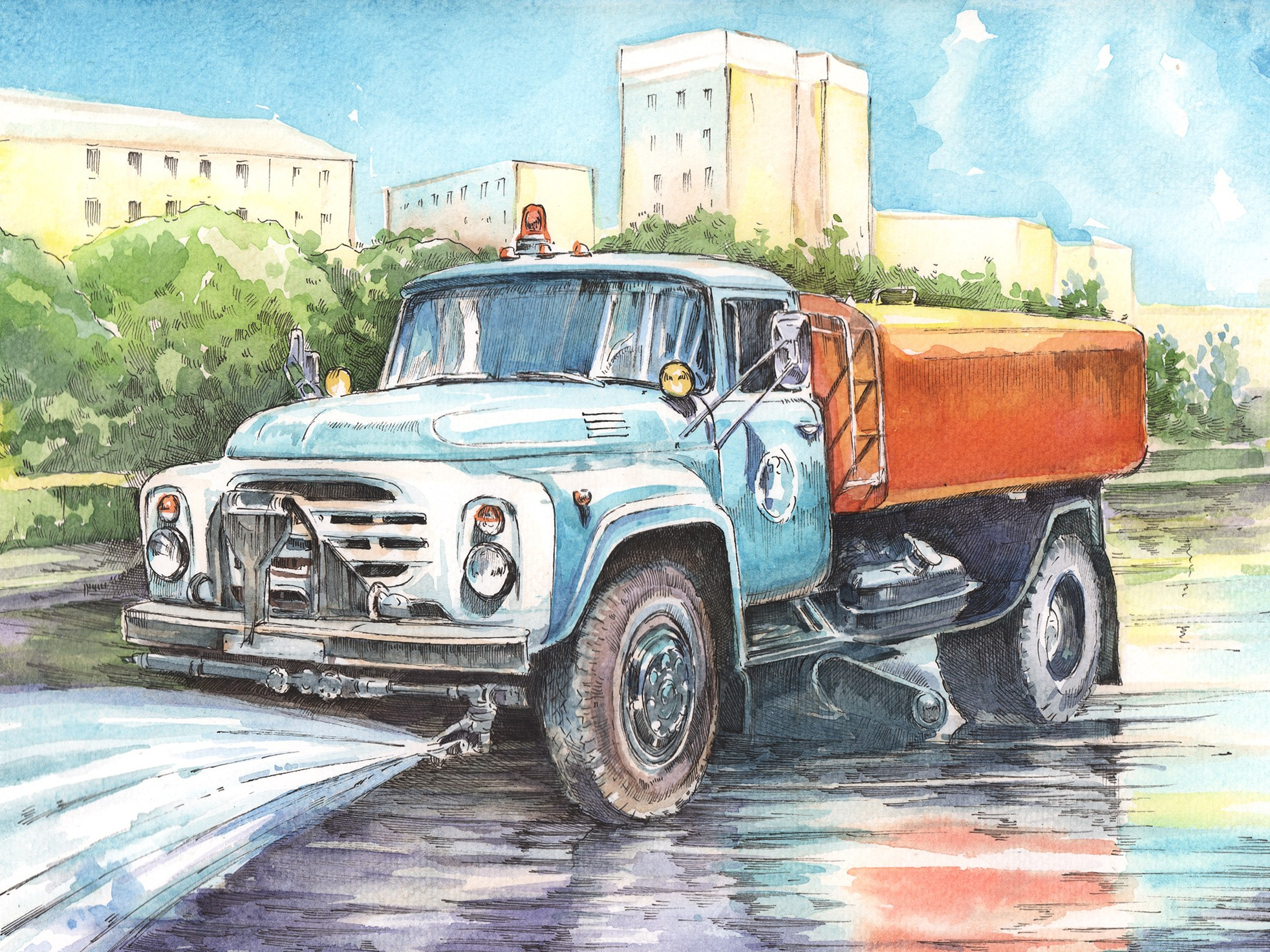 Легковые и грузовые автомашины СССР. Художник Александр Петрунин