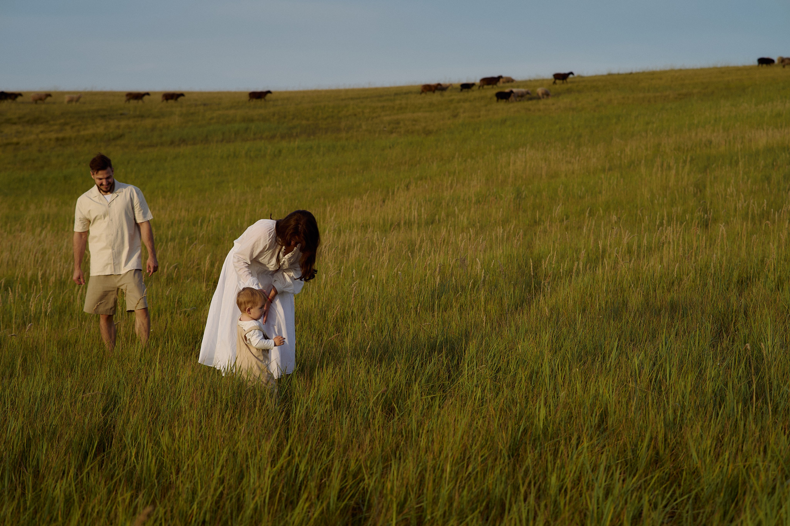 Шамиль, Аня и Марс в поле с барашками. Семейный и свадебный lifestyle-фотограф в Москве Мария Петрова
