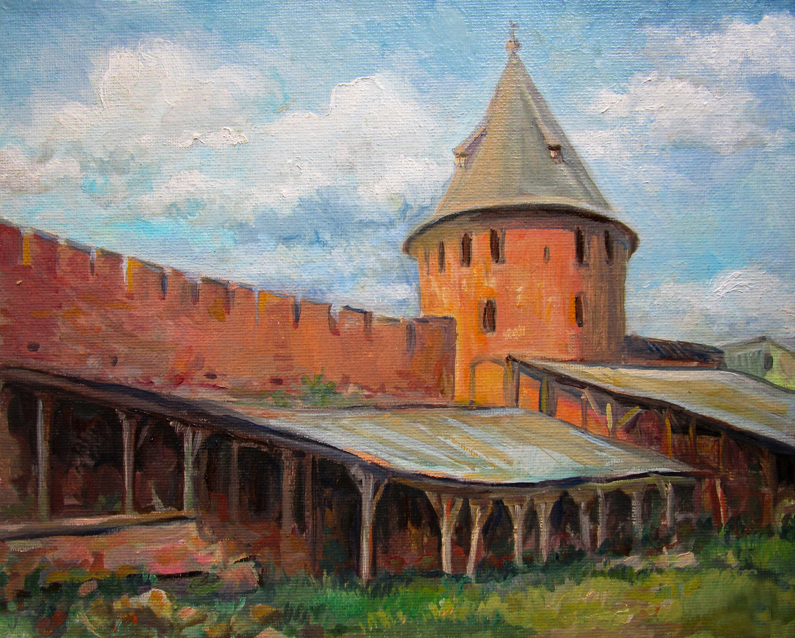Кремлёвская стена, Великий Новгород; холст / масло, 2018