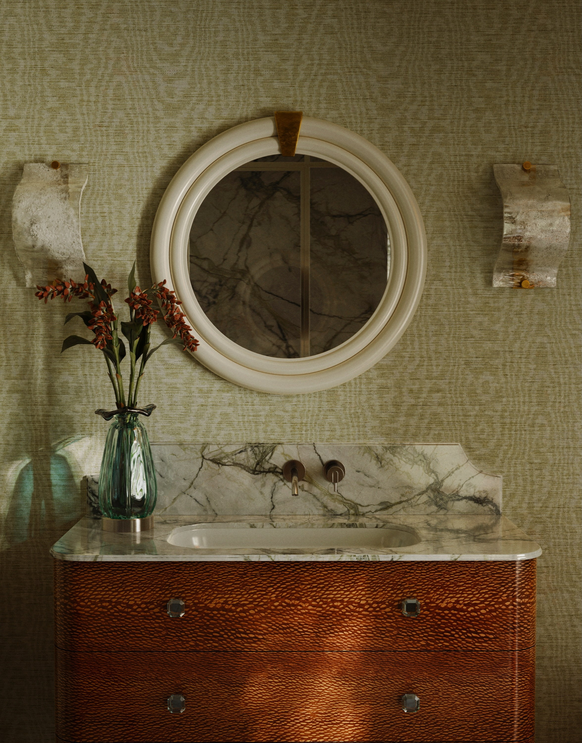 Ванная комната «Морская волна». 3D визуализация дизайна интерьера. 3D interior design visualizer