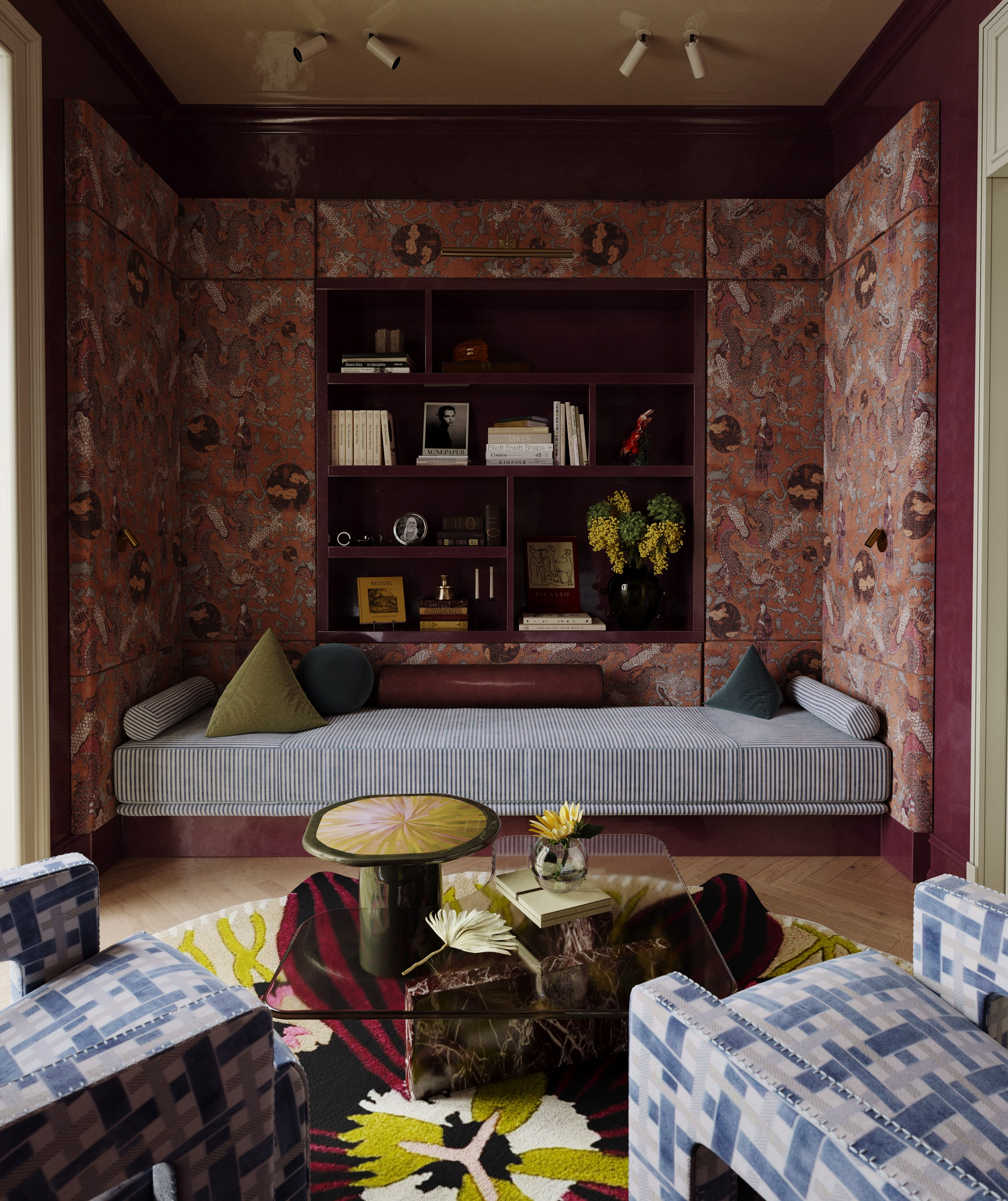 Кабинет-библиотека. 3D визуализация дизайна интерьера. 3D interior design visualizer