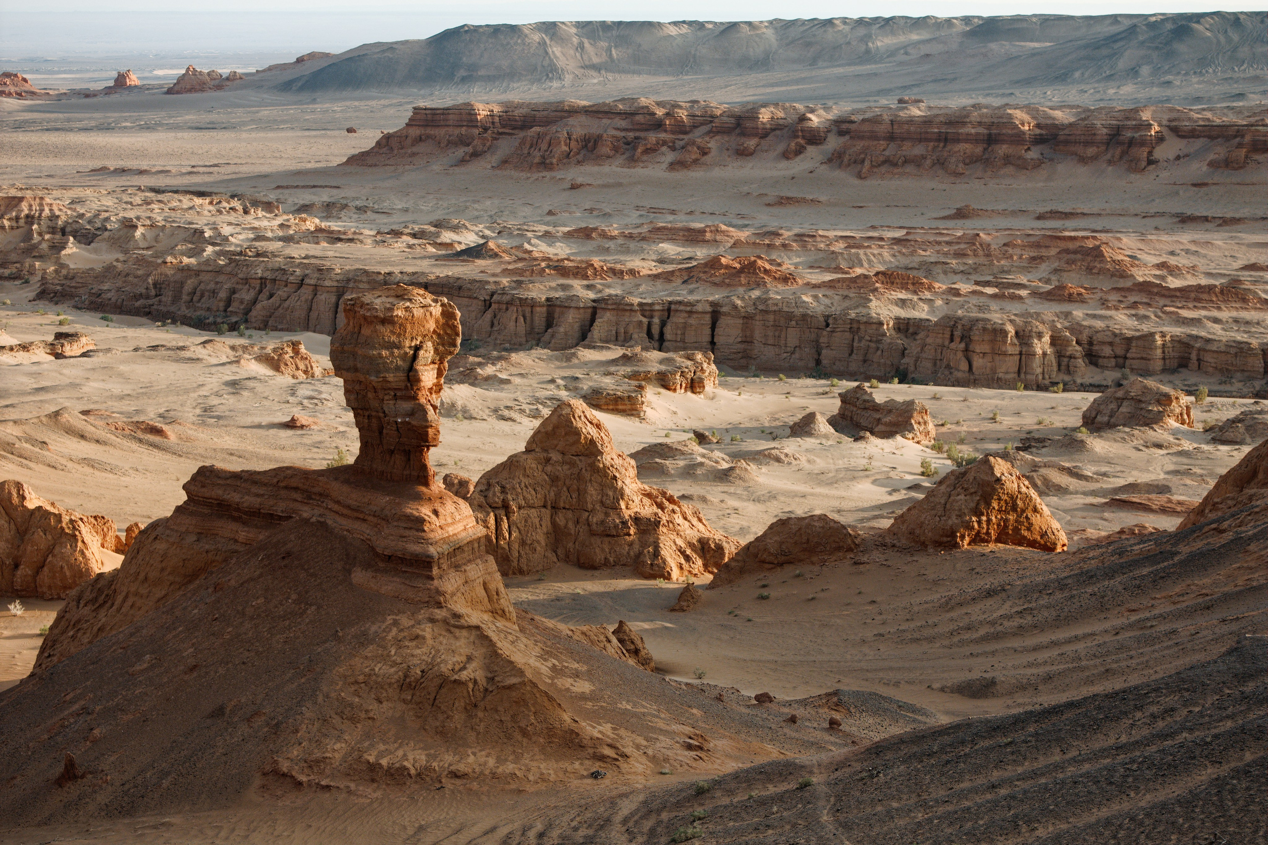 Песчаный останец в форме сфинкса в каньоне Хэрмэн-Цав в пустыне Гоби на юге Монголии