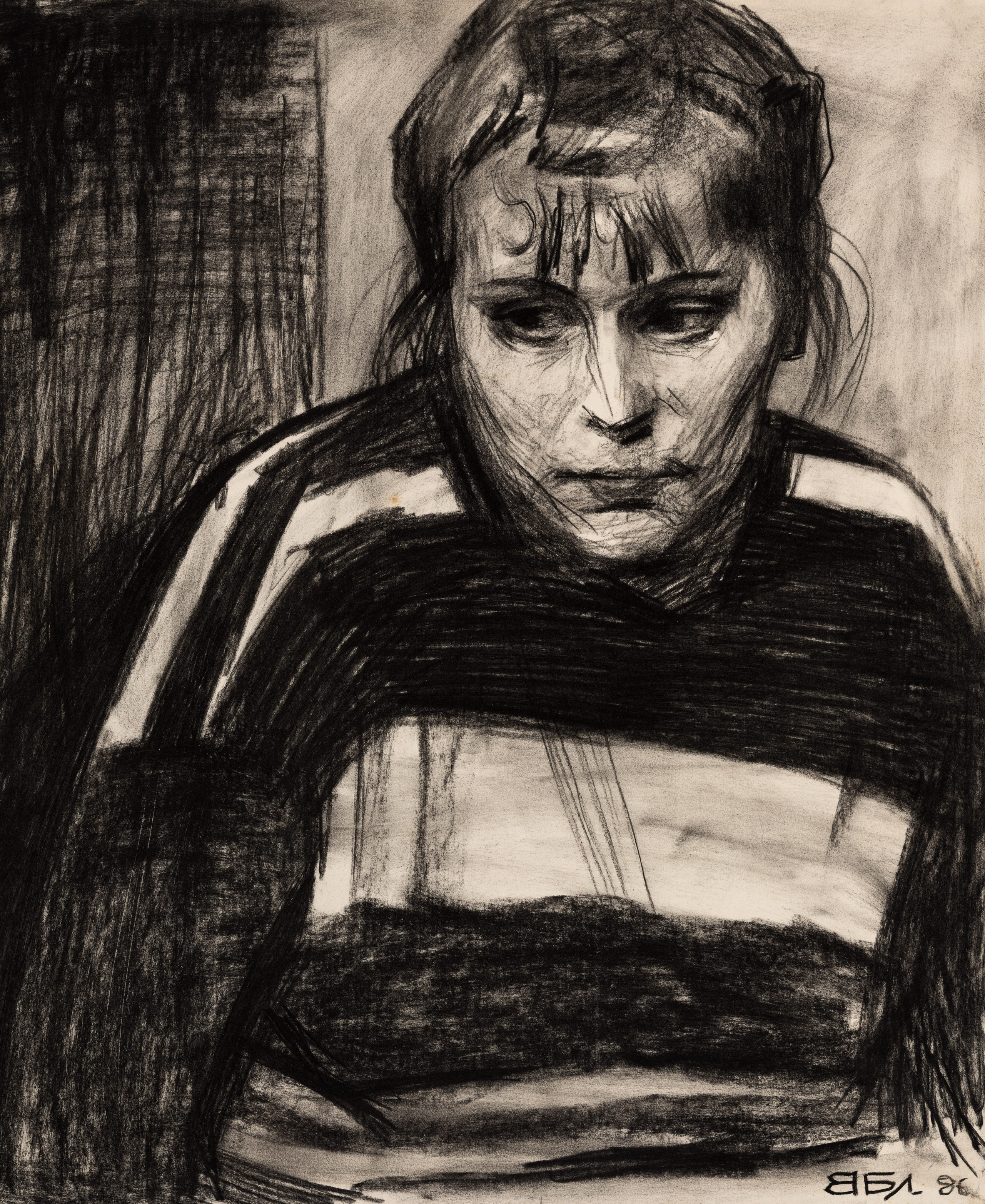 «Портрет Неизвестной 2» - художник Валерий Блохин (бумага, уголь, 55x45 см, 1986)