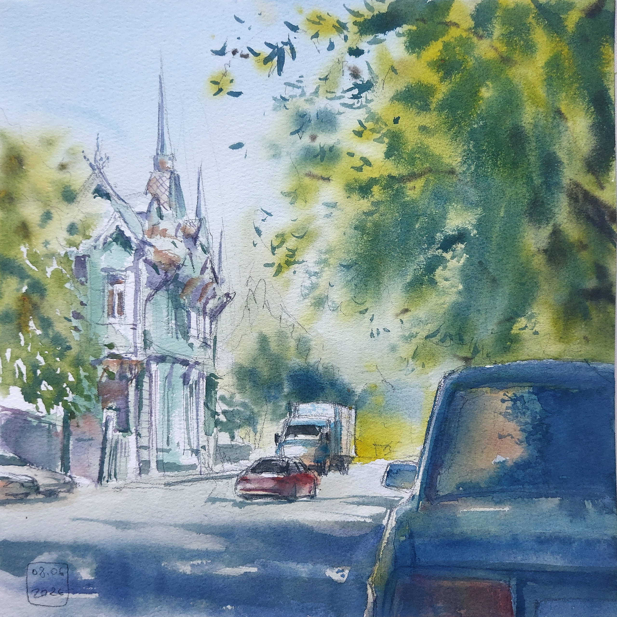 Near the Emerald House at Belinskogo st.| Tomsk, Russia | June 2026 | 26 x 26 cm