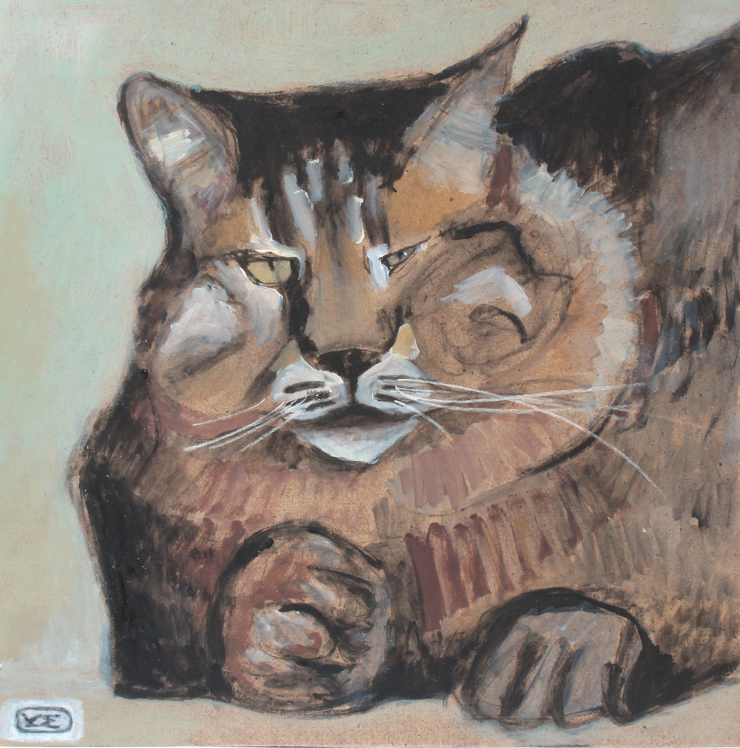 Кот Андрэ (из серии "Южные коты"). Оргалит, акрил. 30х30 см. 2025 г. 