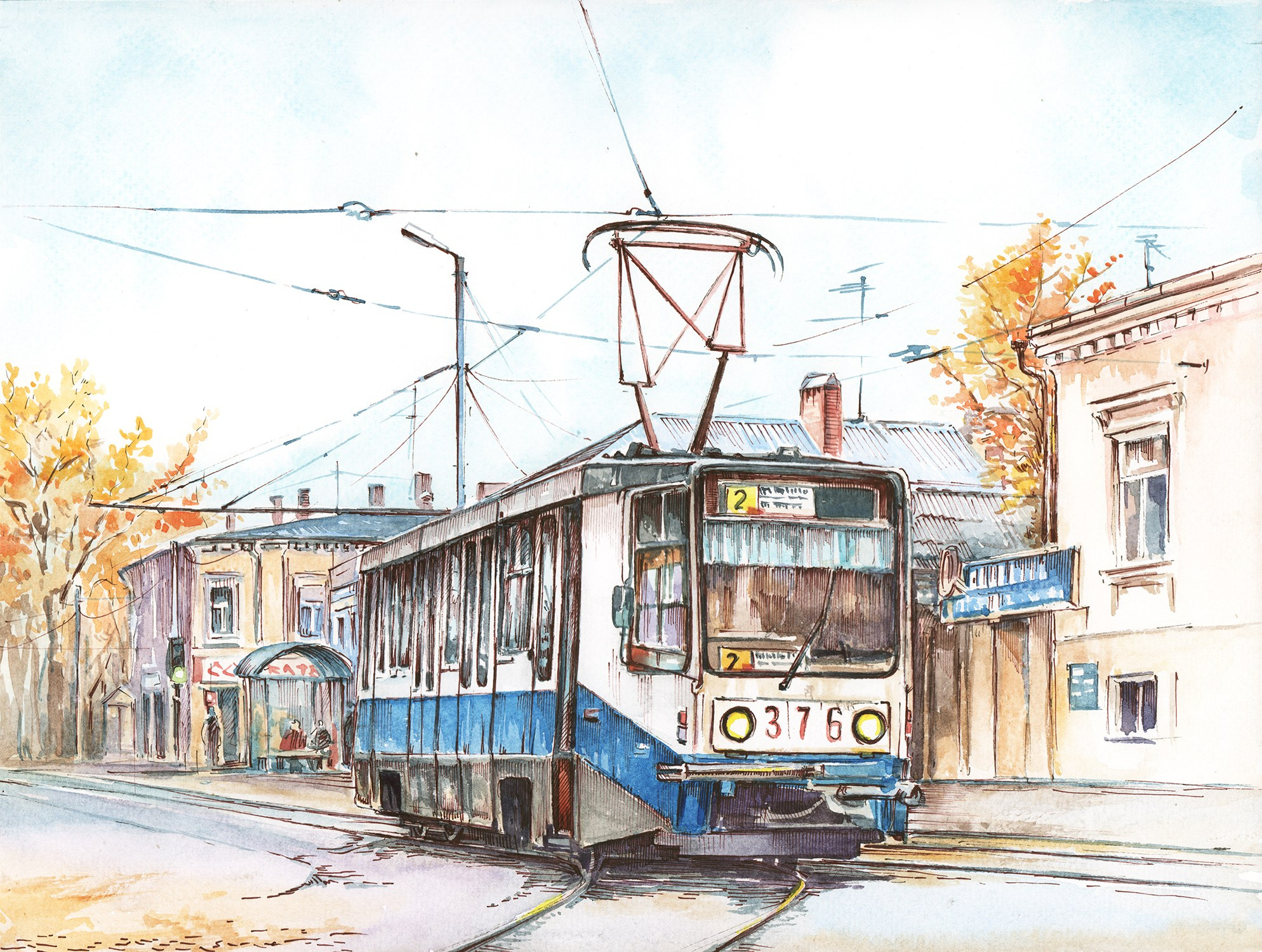 Трамваи. Художник Александр Петрунин