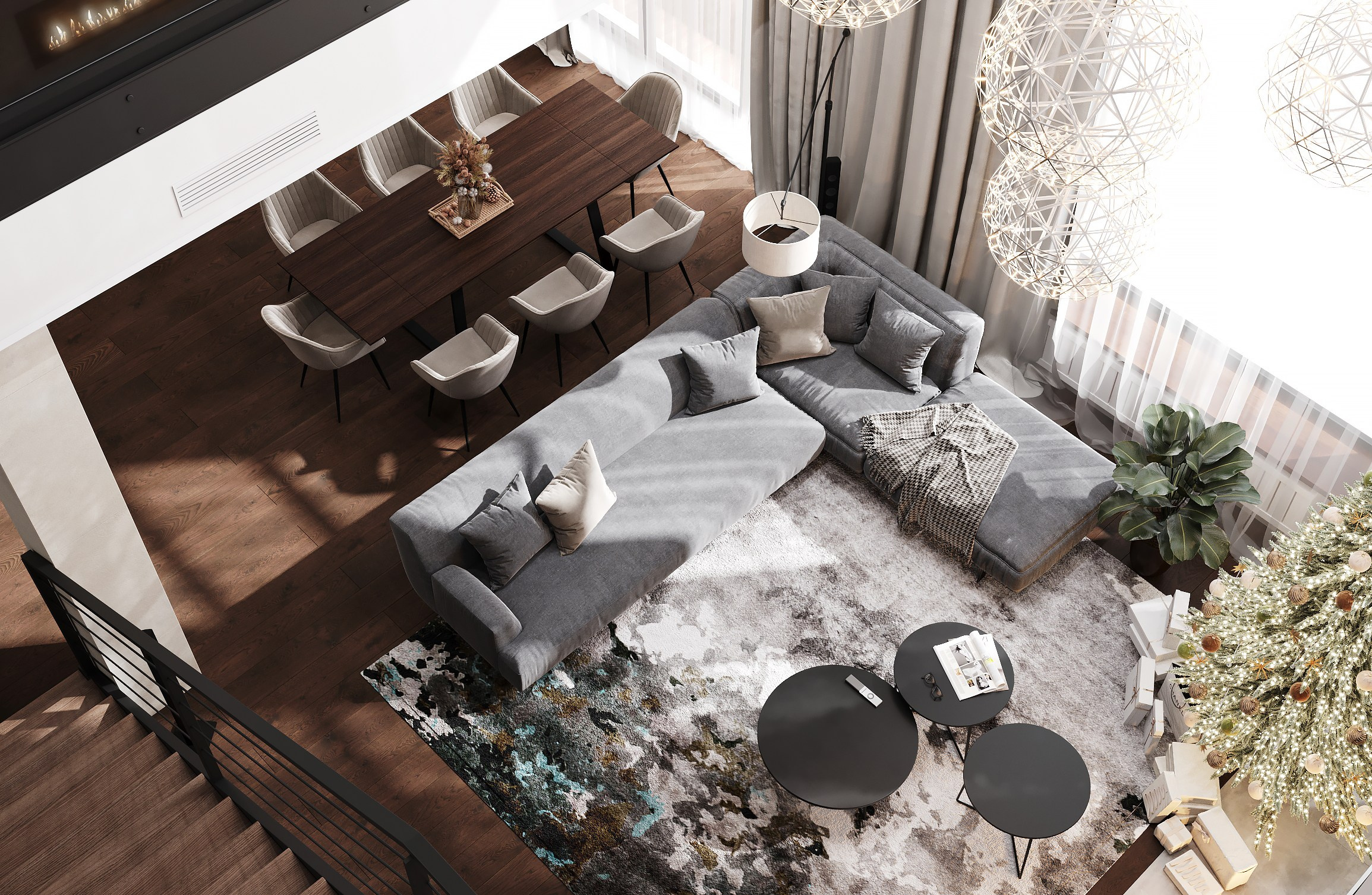 Кухня-гостиная и спальня 98 m². Заказать 3d визуализацию интерьеров — Дарья Веденёва