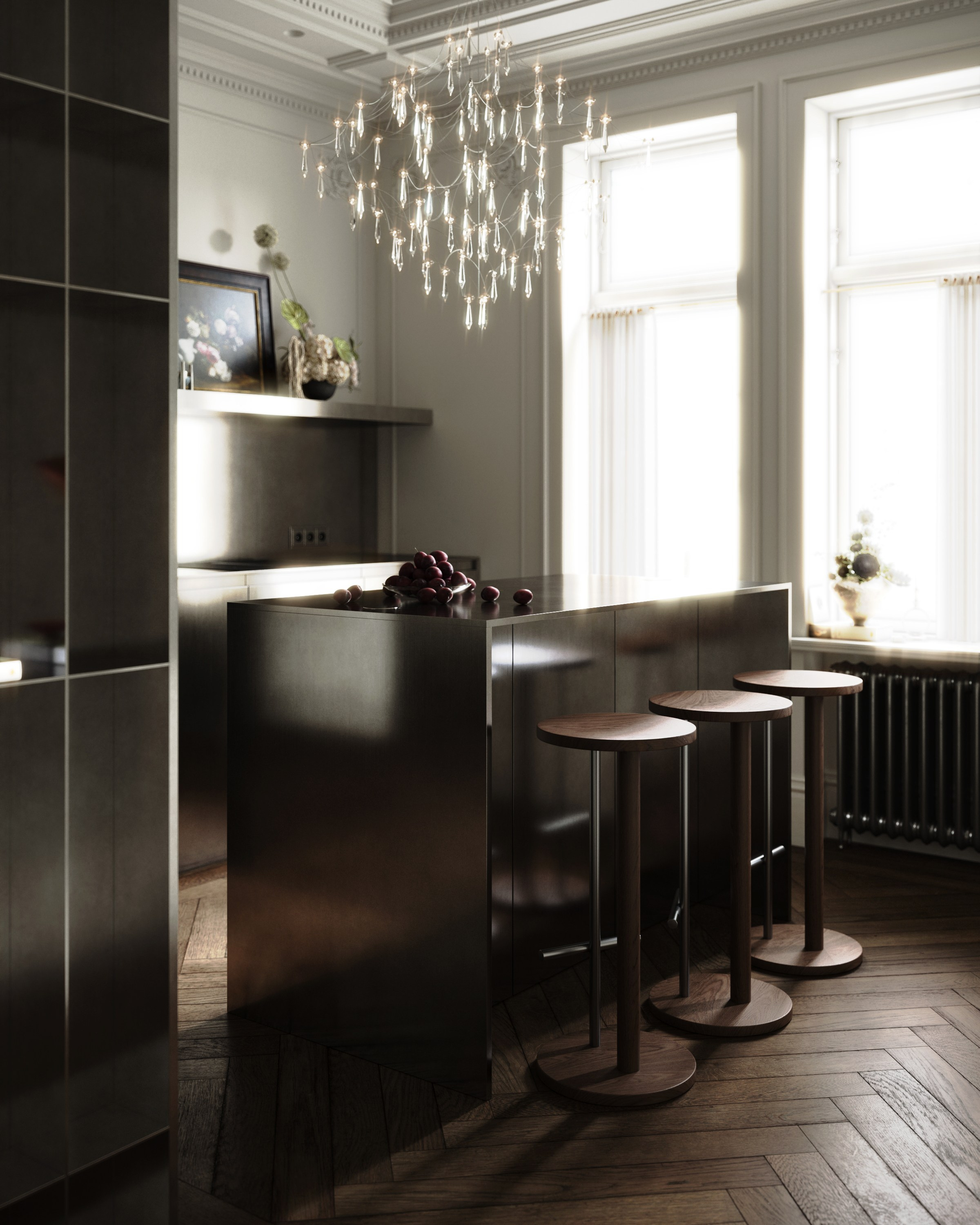 Кухня в старом фонде. Создание 3д визуализаций. Анимированное видео. Сборка сцен