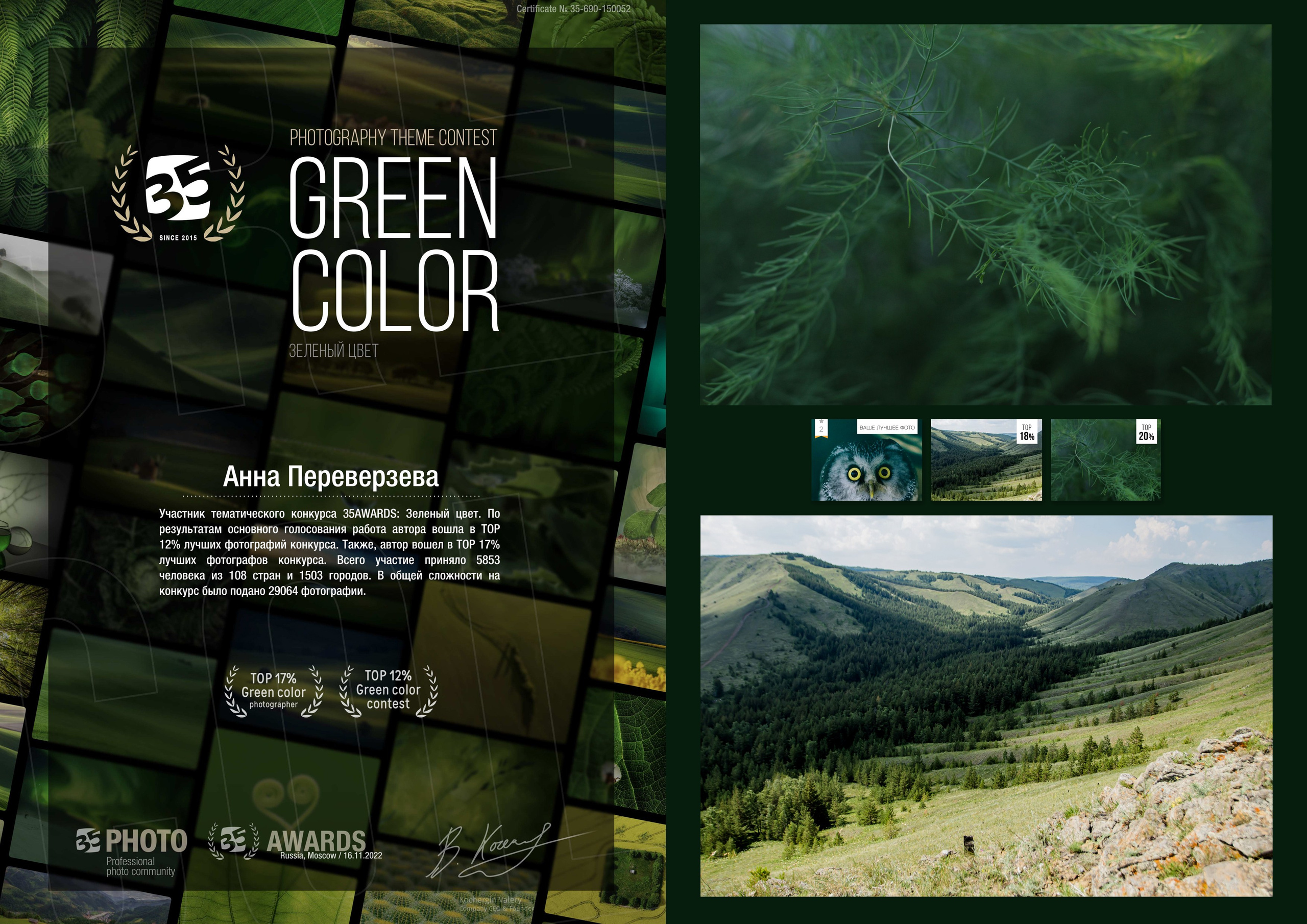 Дипломы в фотоконкурсах. Фотограф в Екатеринбурге Переверзева Анна