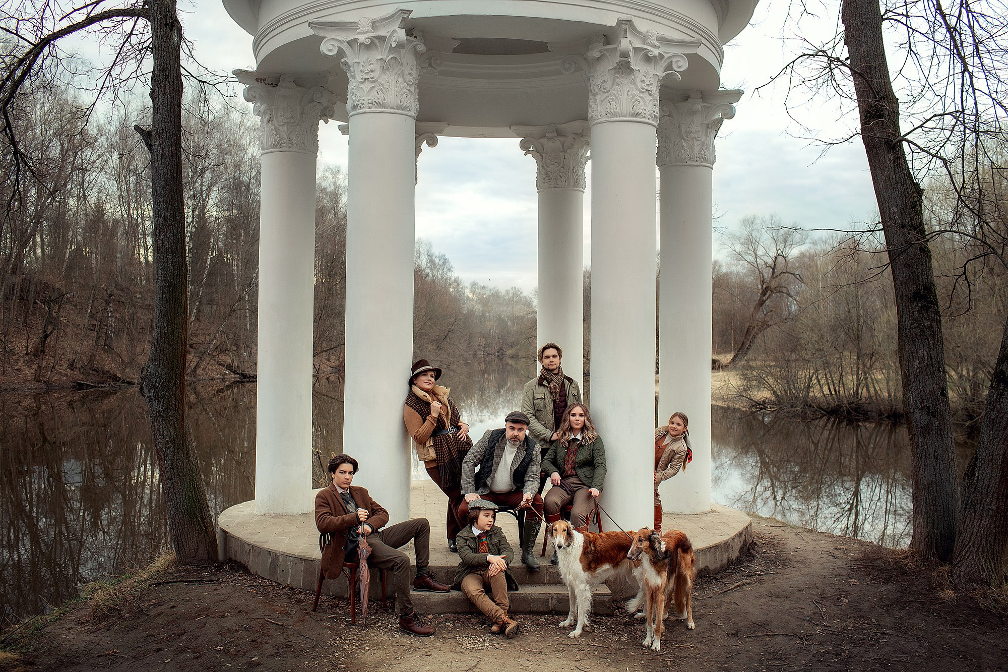 Семейная Фотосессия с русскими борзыми. Семейный фотограф Татьяна Надеждина | Москва, Московская область, Ярославль