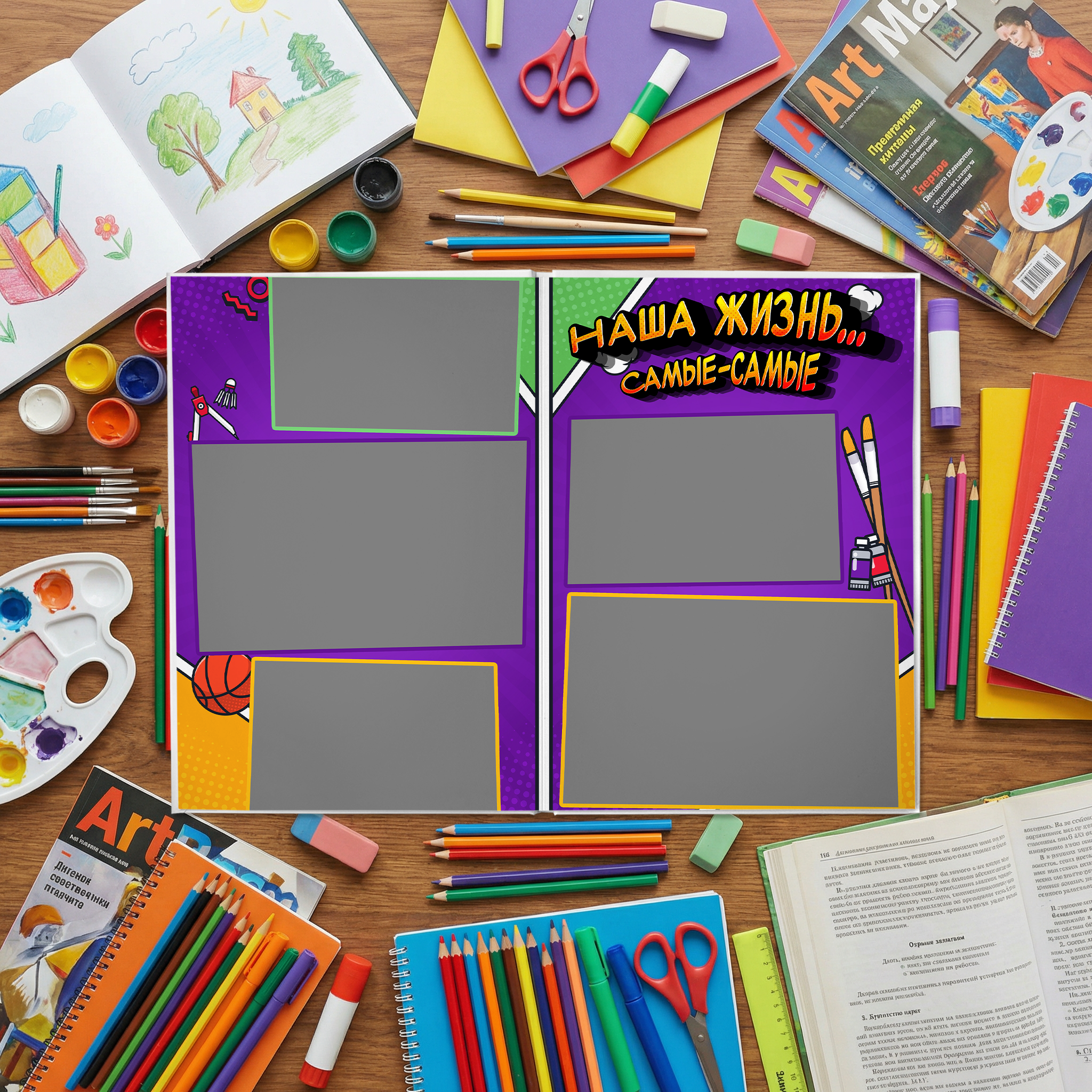 032 Comics II. Дизайны, psd шаблоны школьных и выпускных альбомов и обложек