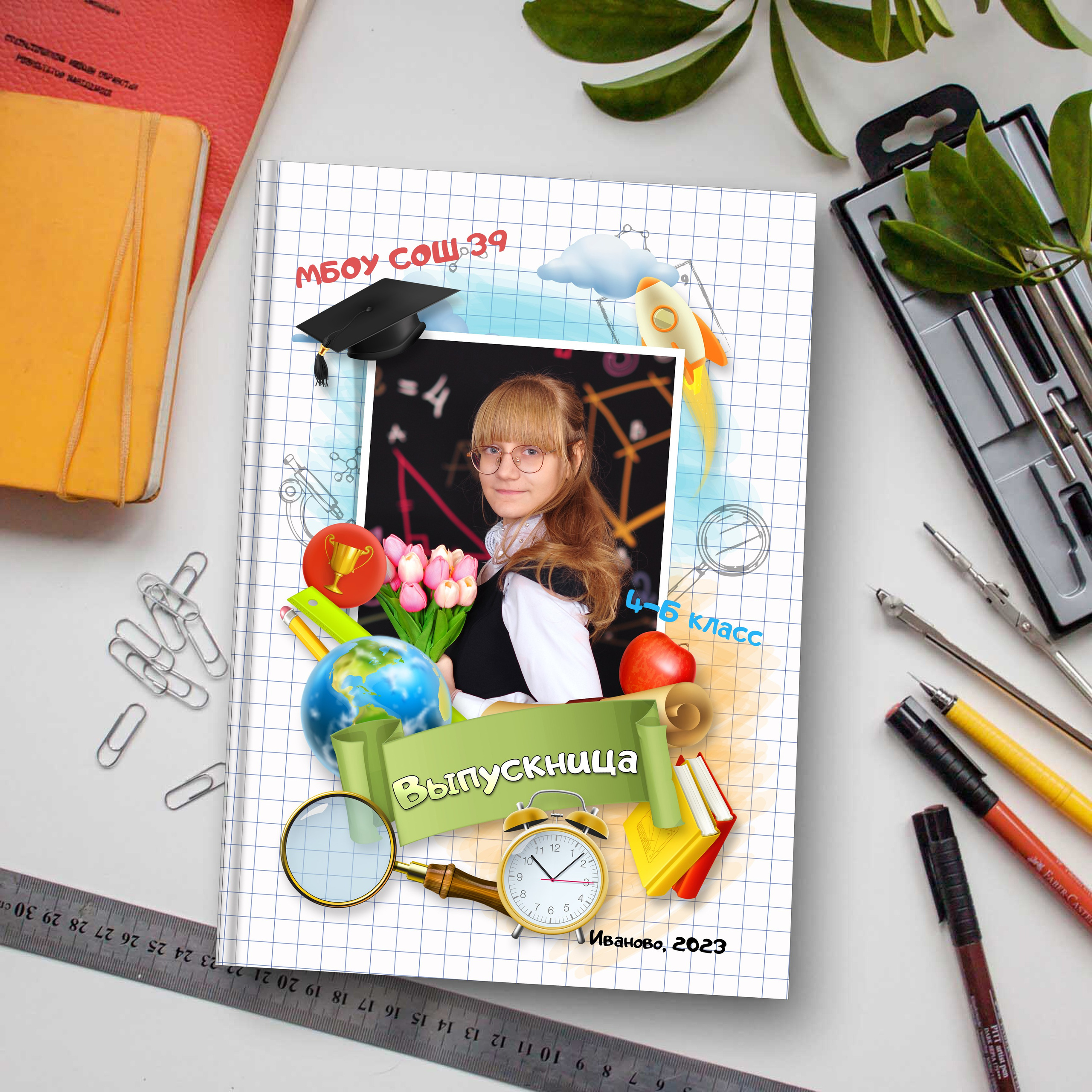 Выпускные альбомы в школу 4 класс 1 разворот  мини+ заказать Иваново Ярославле Костроме Владимире. Выпускные альбомы в Иваново в детский сад и школу. Александр и Светлана Янкины