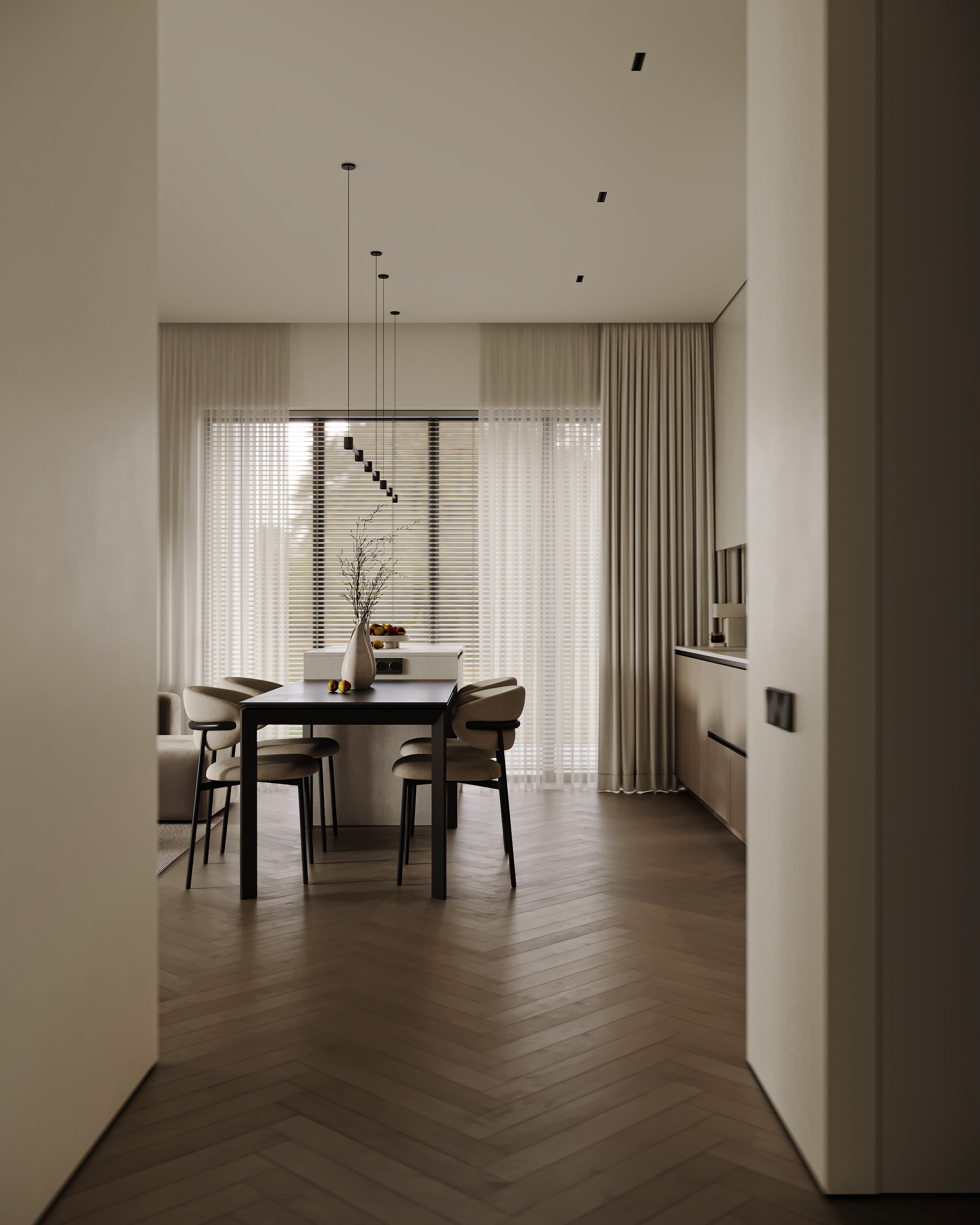 Современный интерьер кухни-гостиной  в частном доме