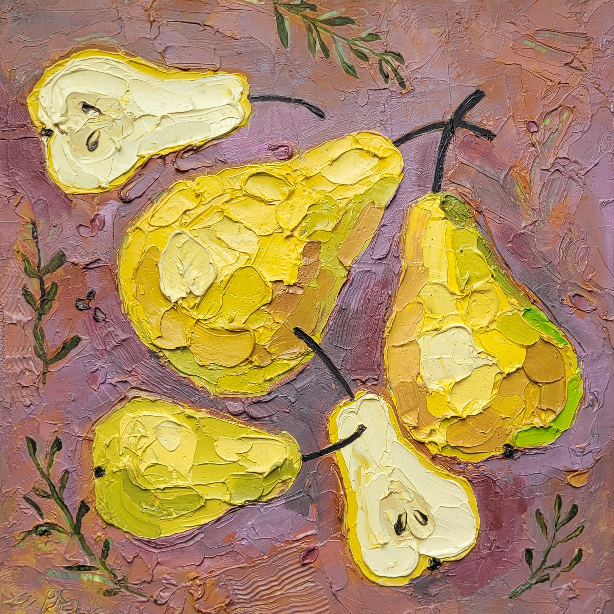 Картина маслом «Солнечные абрикосы», масло на картоне, 25×25 см. 5000р. Галерея авторских картин художницы Бельмесовой Евгении