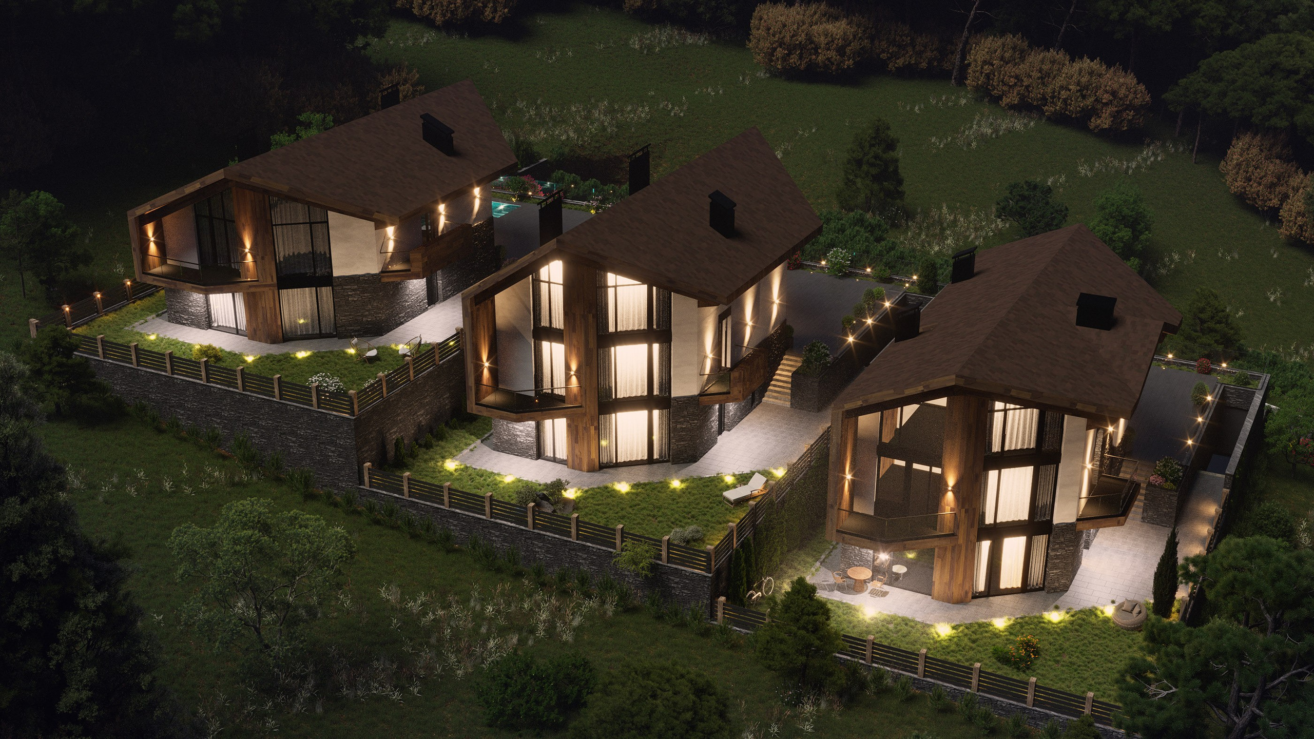 Architectural Visualization of Cottages in Sochi, Surrounded by Nature. 3D INTERIOR AND ARCHITECTURE VISUALIZATION