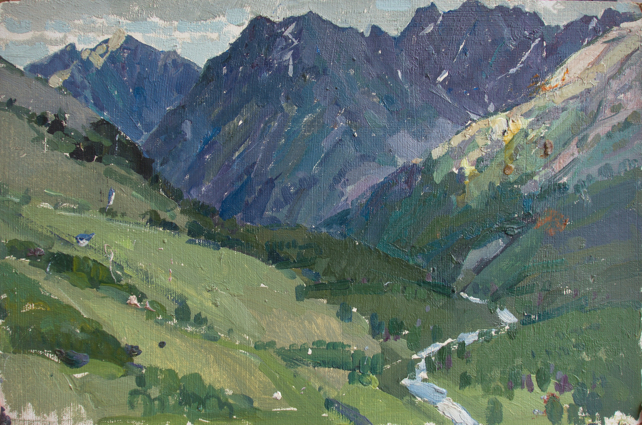 Будкеев Михаил Яковлевич, Народный художник России. Река Быстро-Собачья. Верх-Уймон. Горный Алтай. К/м. 21,5х33. 1962 г. 