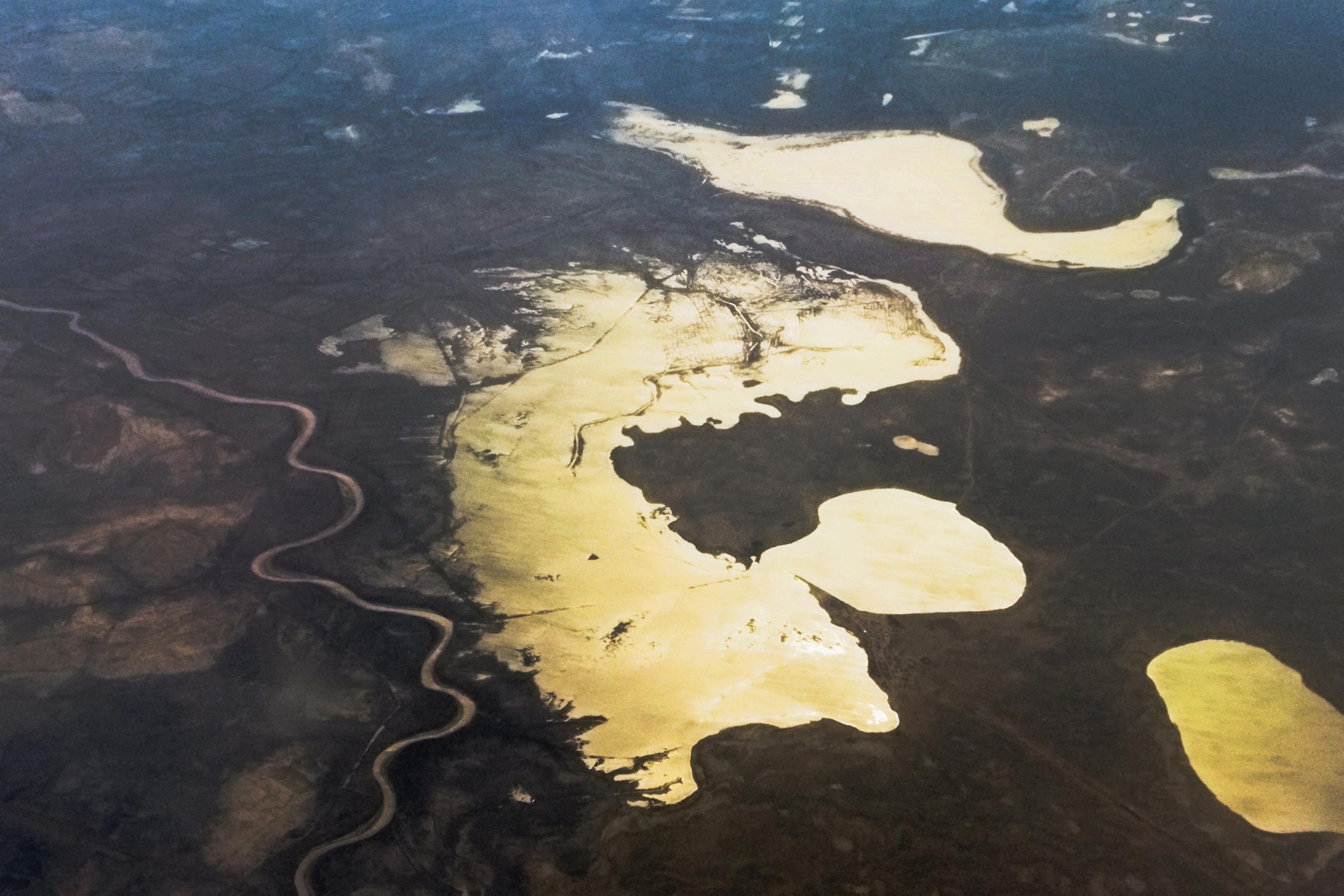 A view of the drying Aral Sea from the plane
