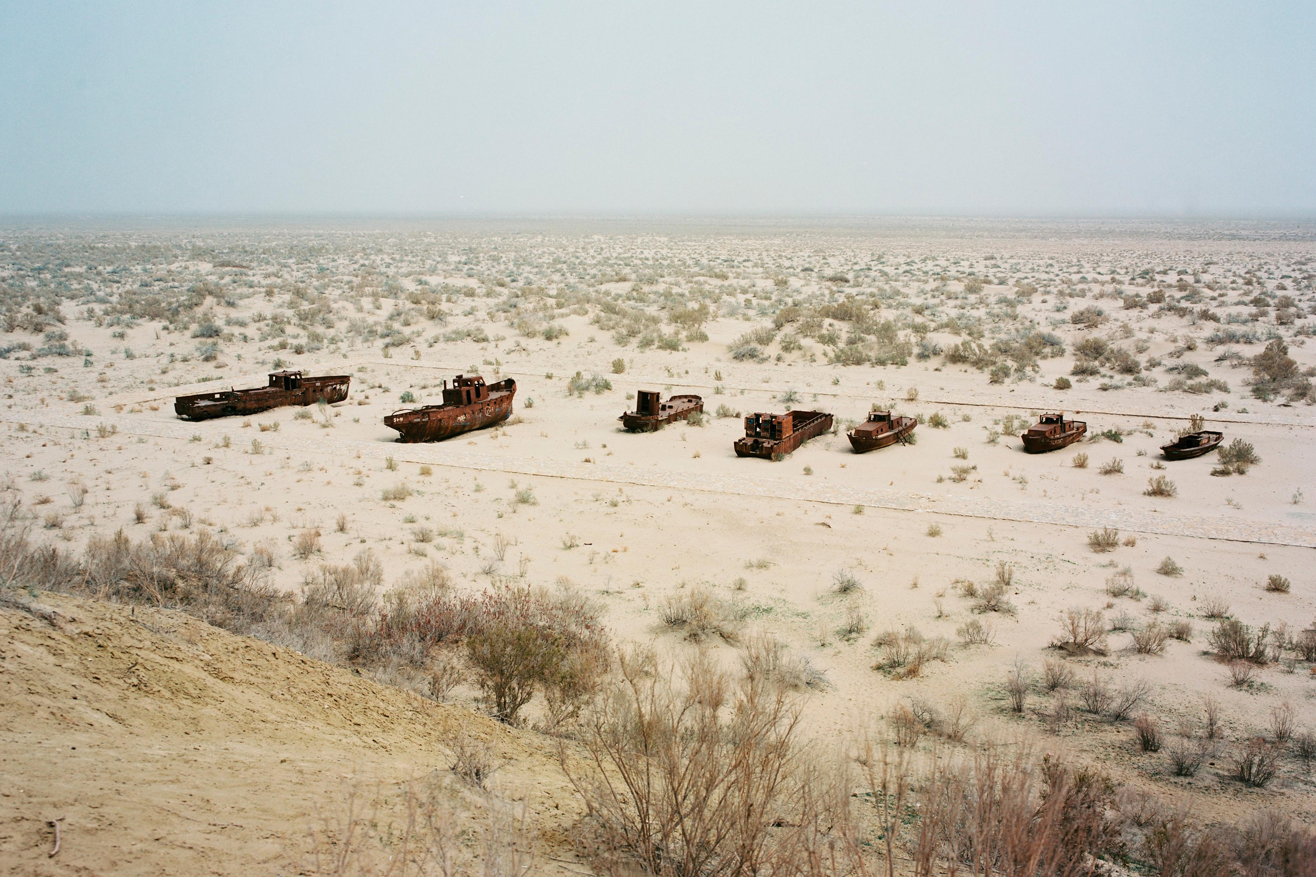 The cemetery of ships in the town of Moynaq, which was once a major port. Now there's a desert, and one needs a 4-hour drive to get to the seashore