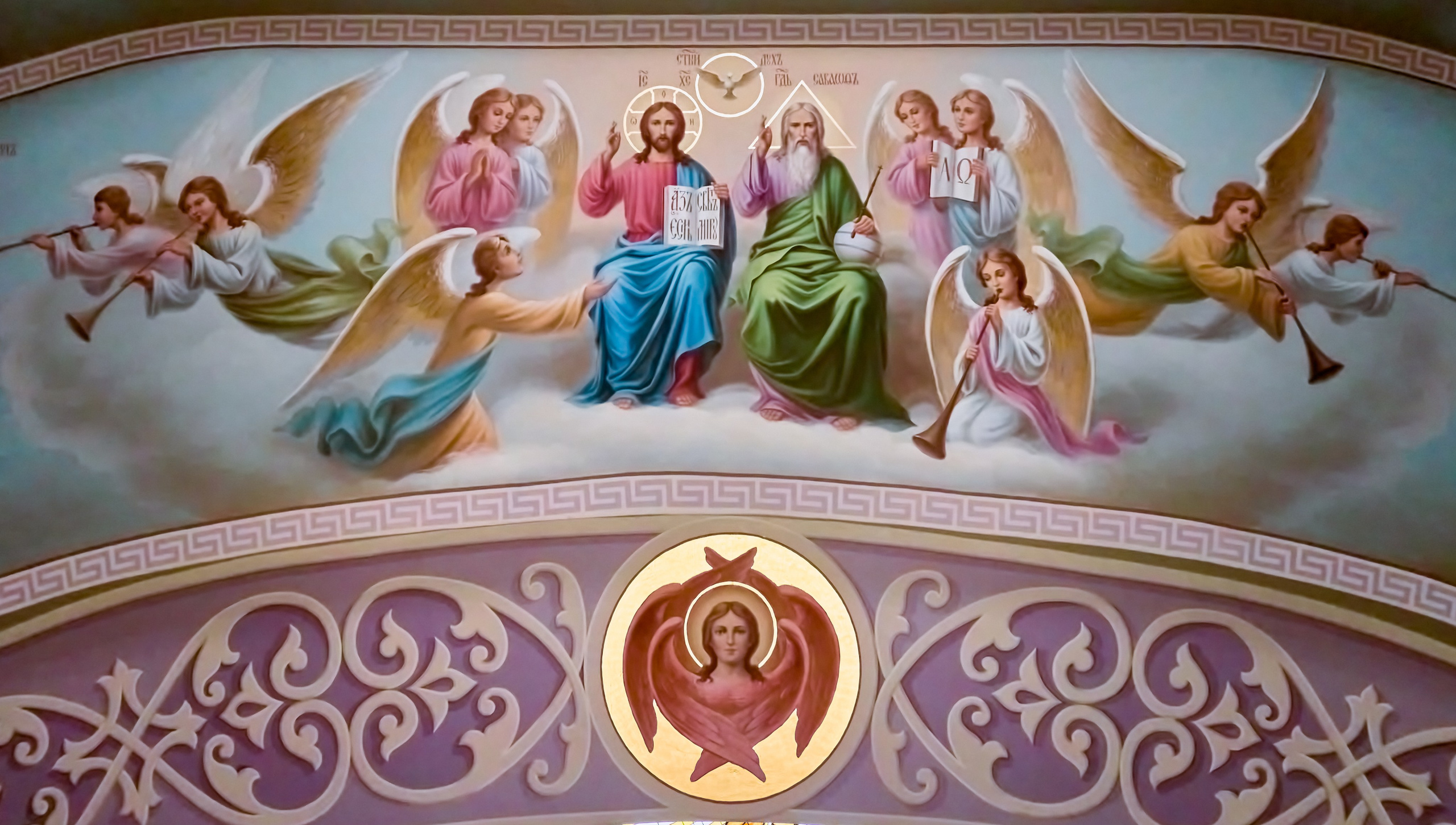 Фреска Святой Троицы на троне восседающих храма Пророка Божия Илии 