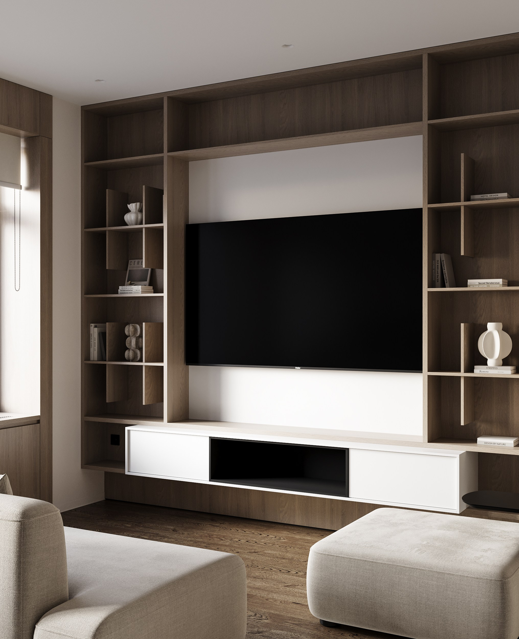 3д визуализация зоны тв в современном стиле 