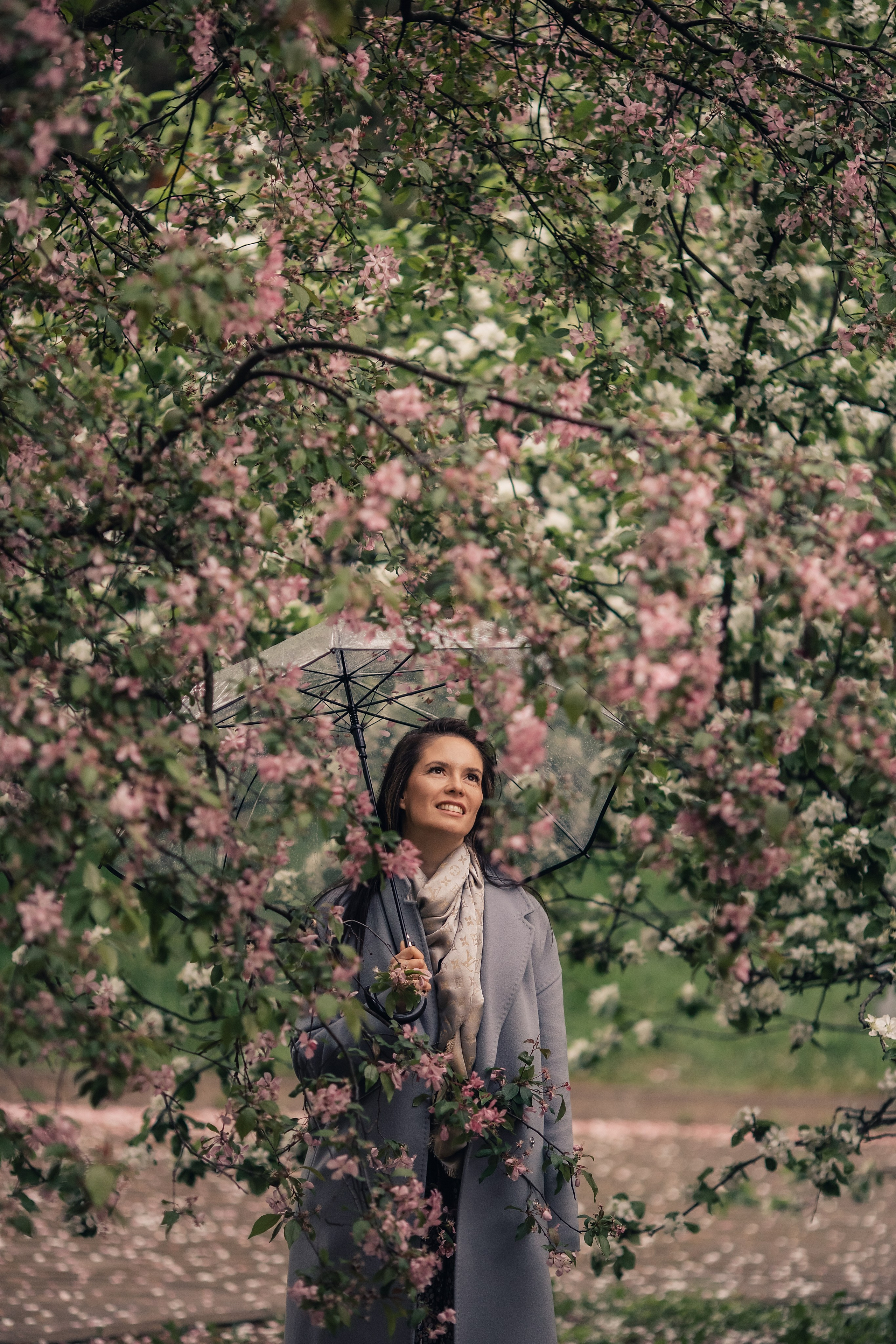 Дождливый яблоневый сад с Лизой. Фотограф в Москве Наталья Спиридонова