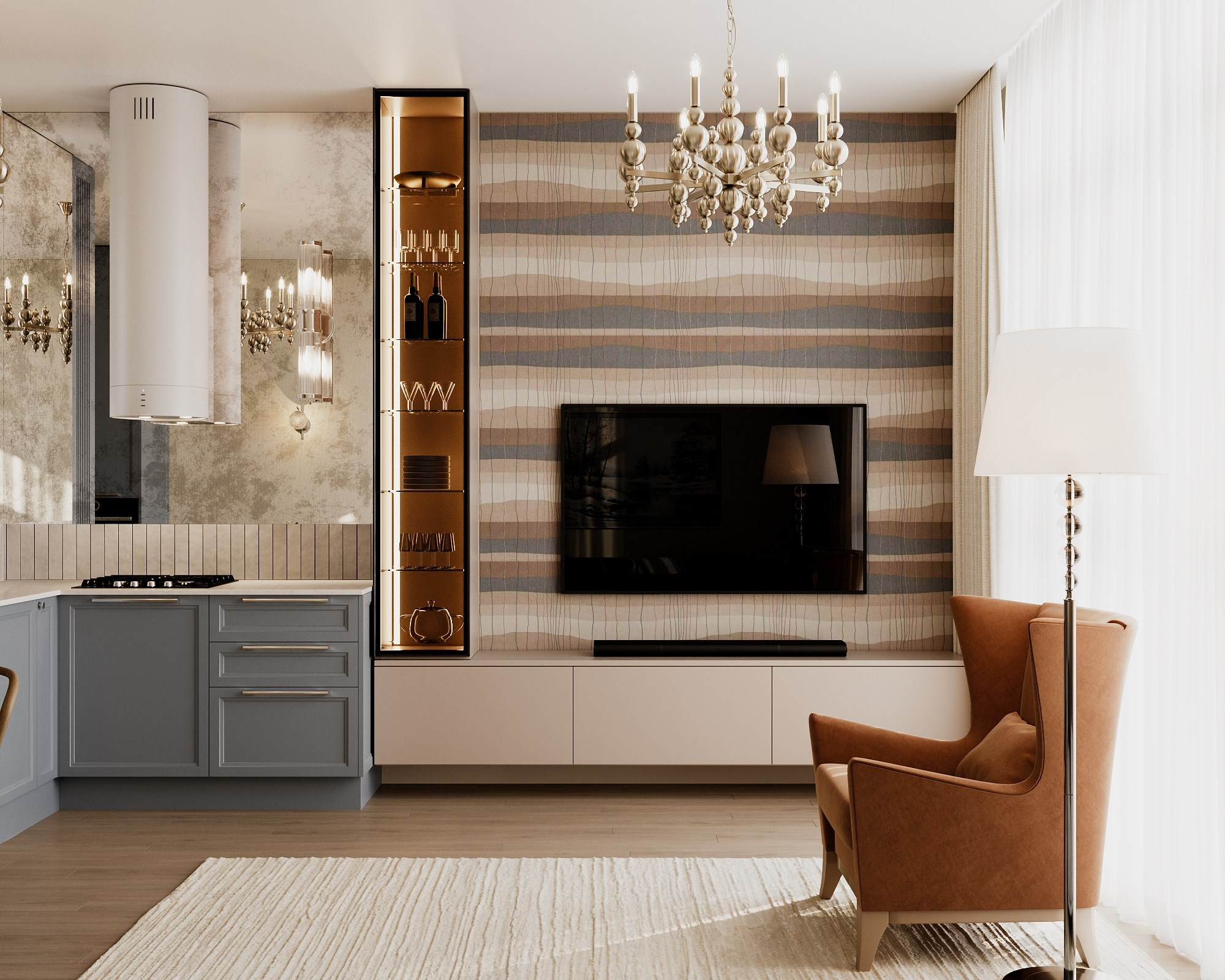 Кухня —гостиная Финал. Визуализатор Векшина Елена