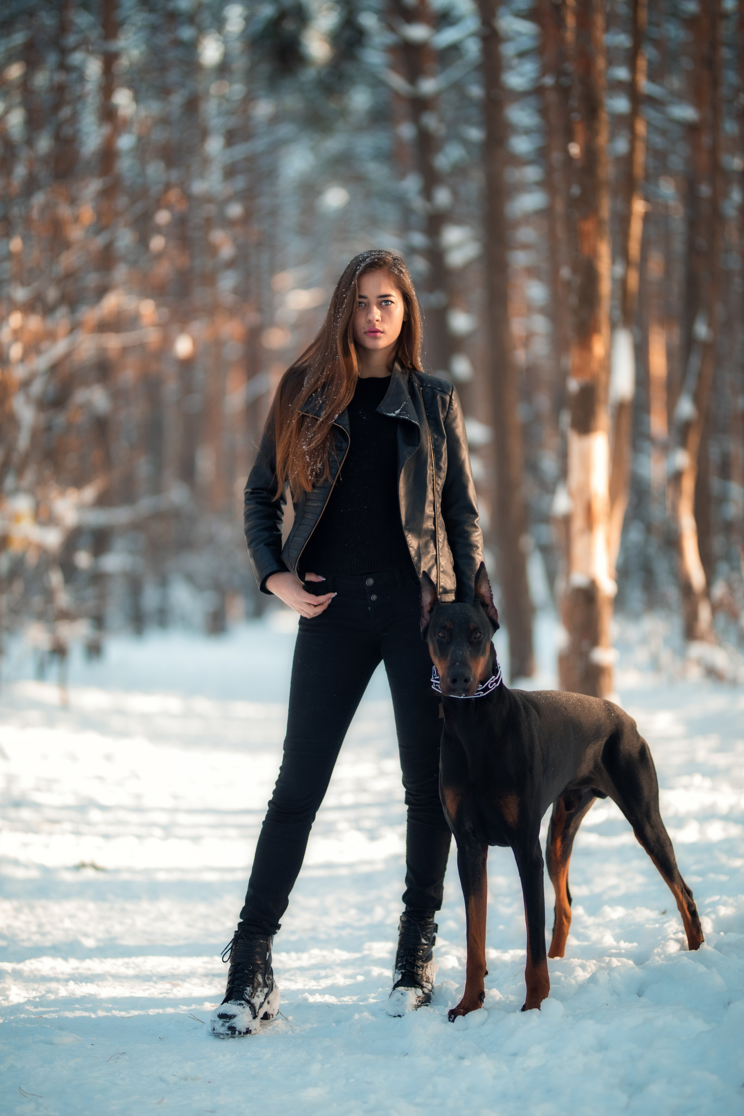 Зимняя съемка в лесу с доберманом с Ольгой в формате для «себя»