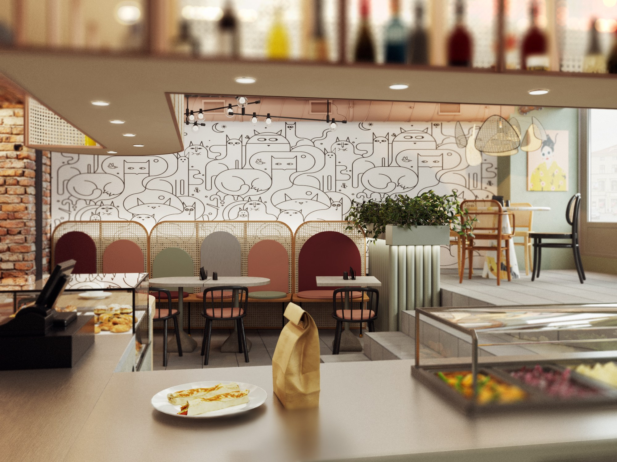 Lazy Cats Кебаб кафе. Дизайн Марина Павлюченкова. 3D визуализатор интерьеров Ксения Жарко