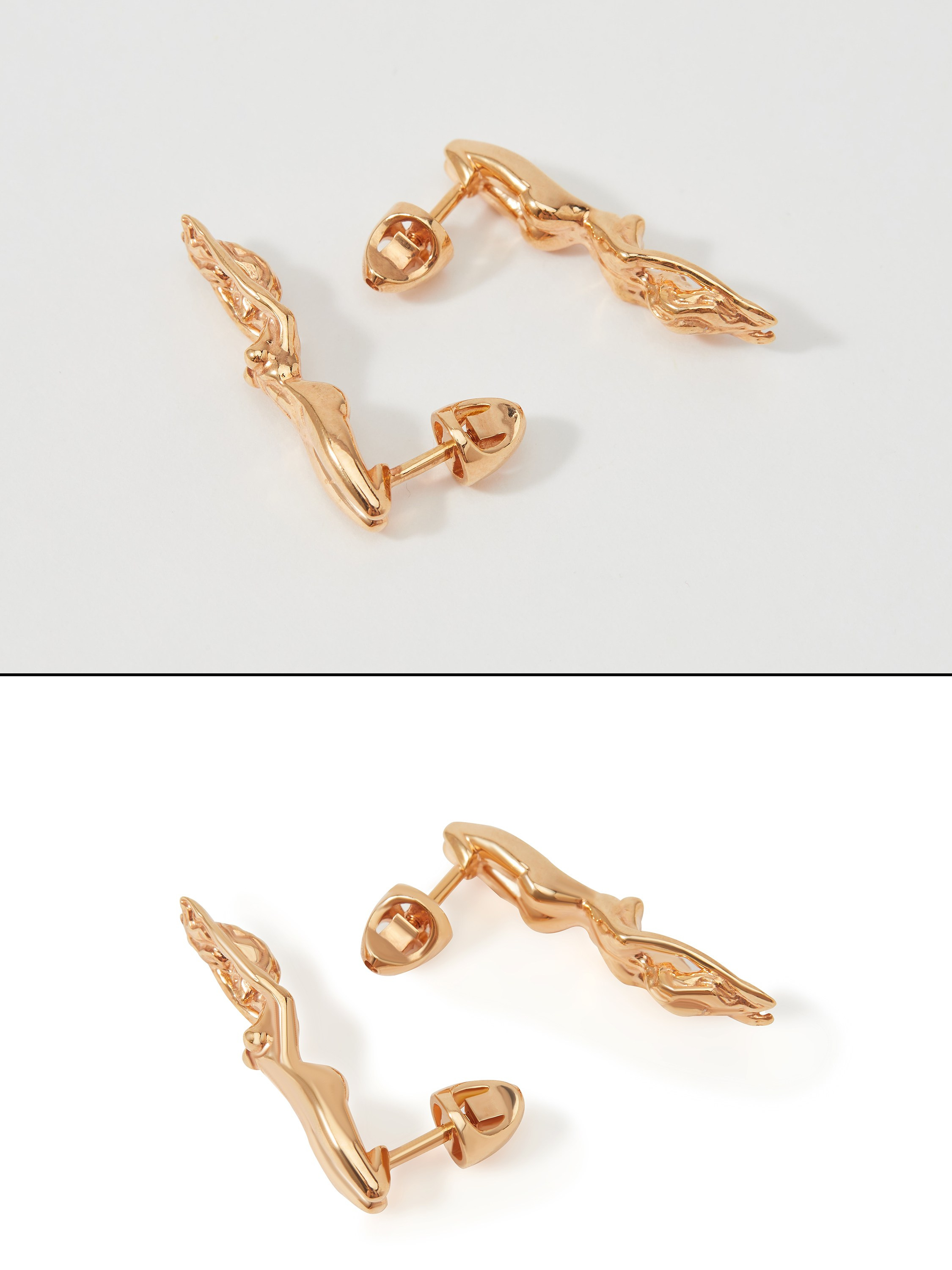 Ретушь золотых серьг на белом фоне для бренда.