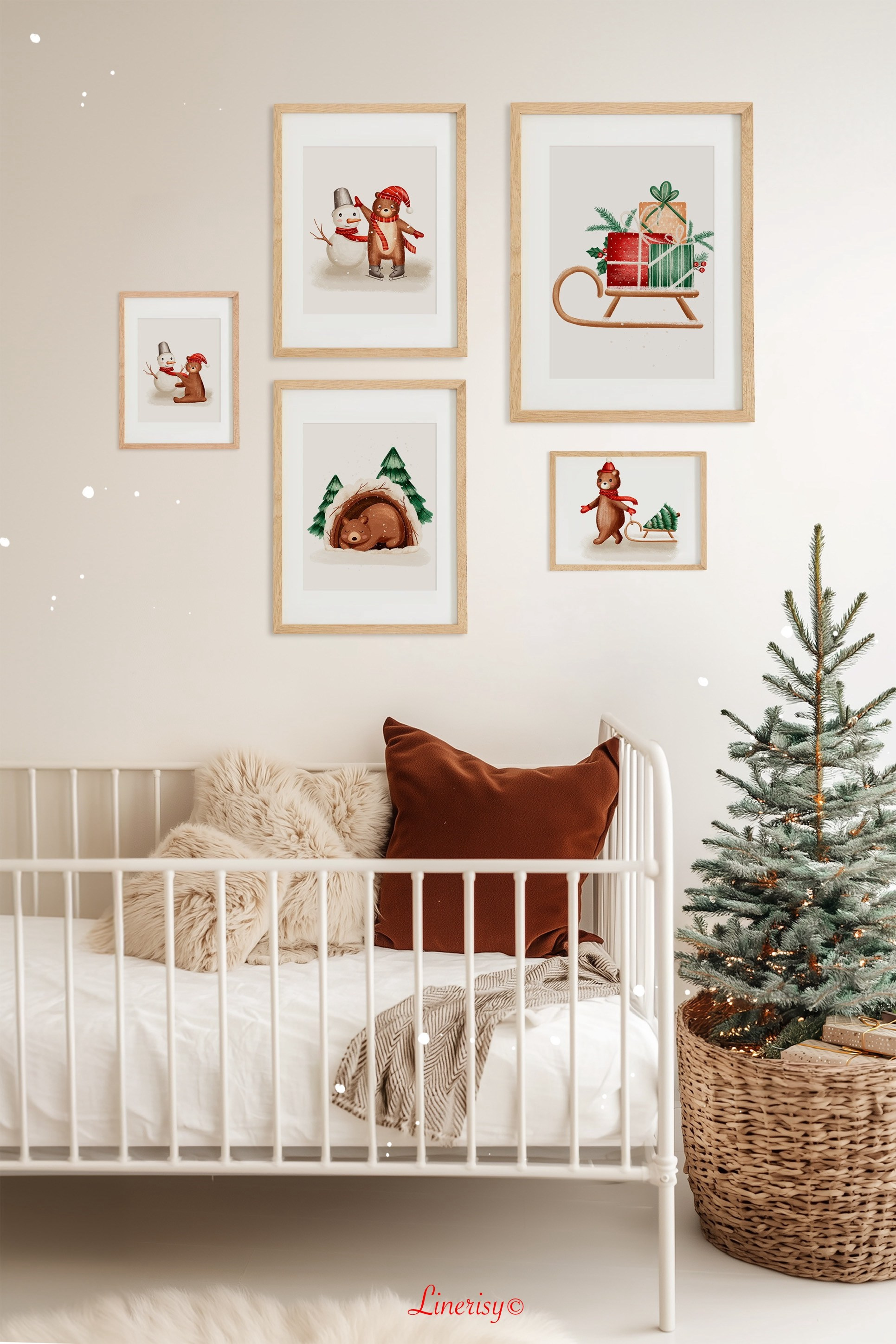 Коллекция «С Новым годом, Мишка» — графические иллюстрации, композиции, постеры и бесшовные паттерны. Художник-иллюстратор Евгения Бекренёва