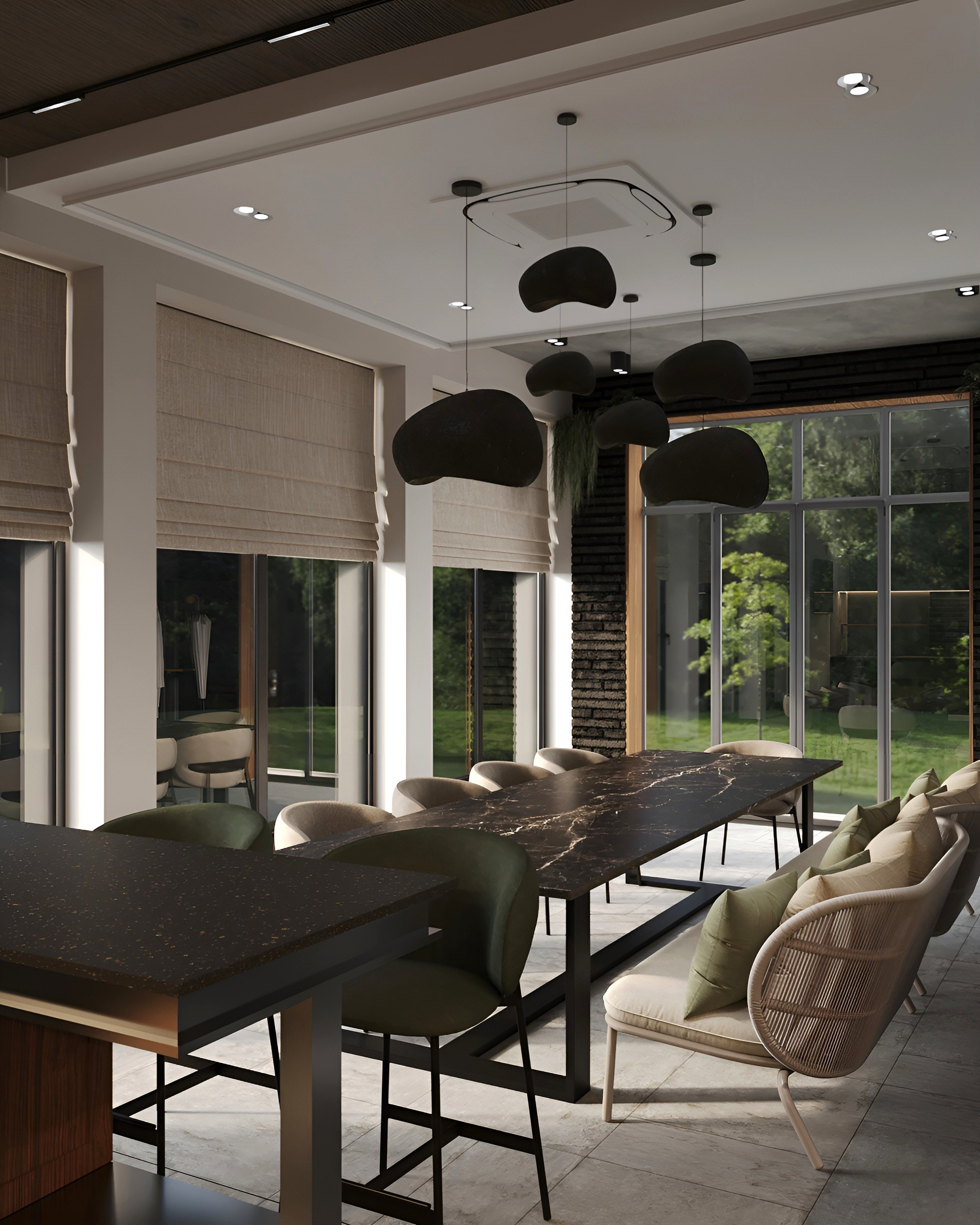 Терраса в загородном доме с камином. 3D Визуализация интерьеров жилых и коммерческих помещений