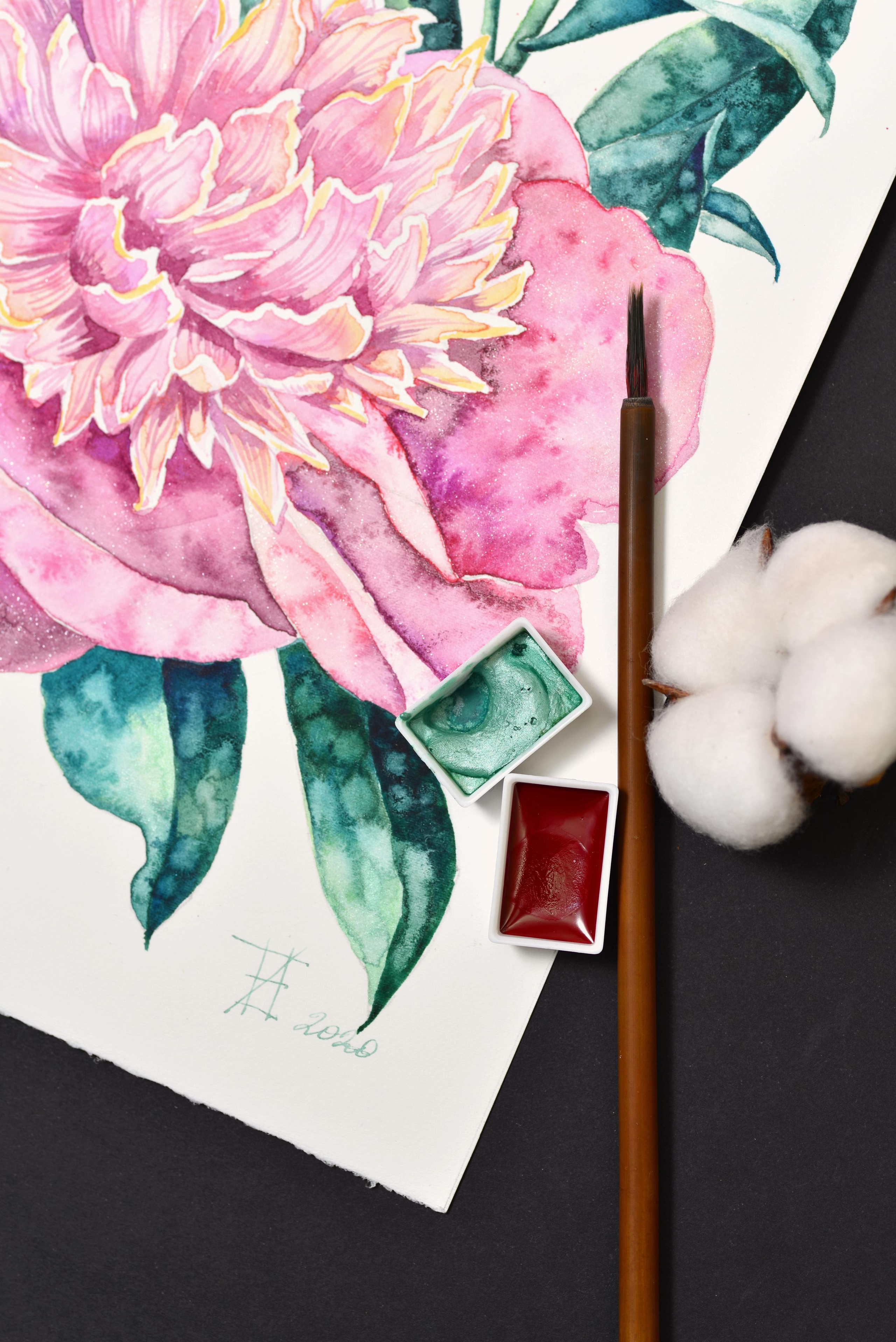 Розовые пионы. ФотоКисточка. Акварель. Арт-галерея картин Анастасии Дерий