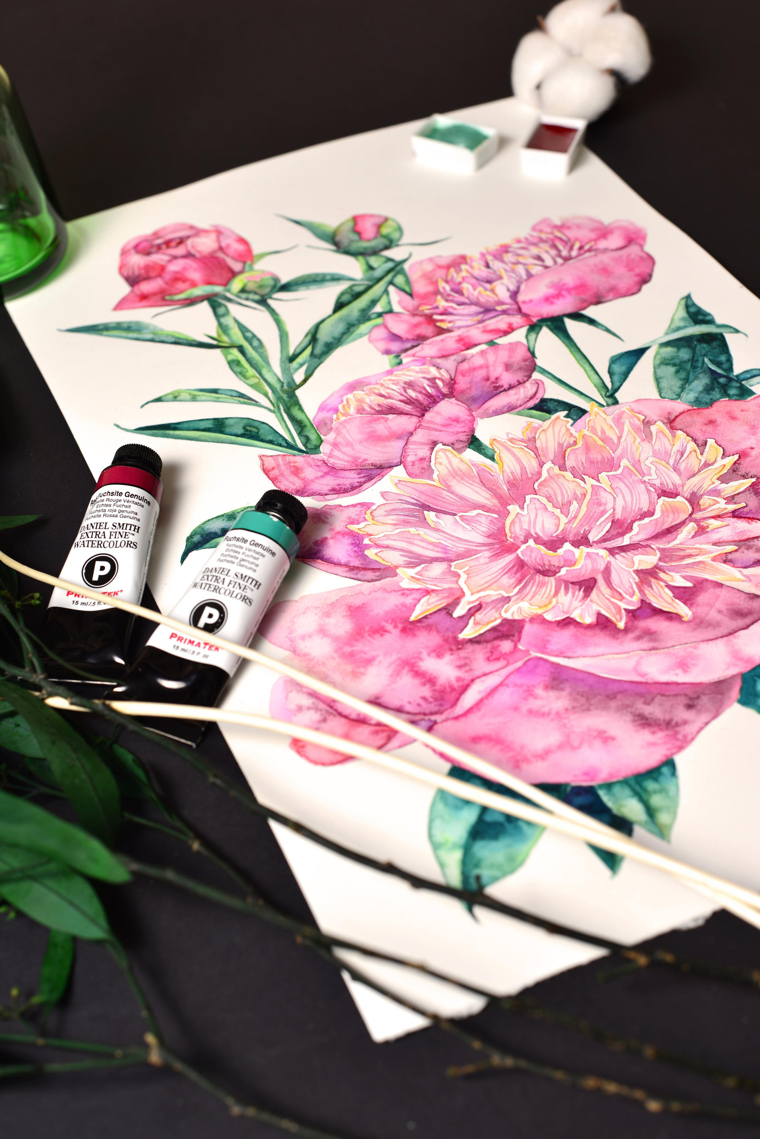 Розовые пионы. ФотоКисточка. Акварель. Арт-галерея картин Анастасии Дерий