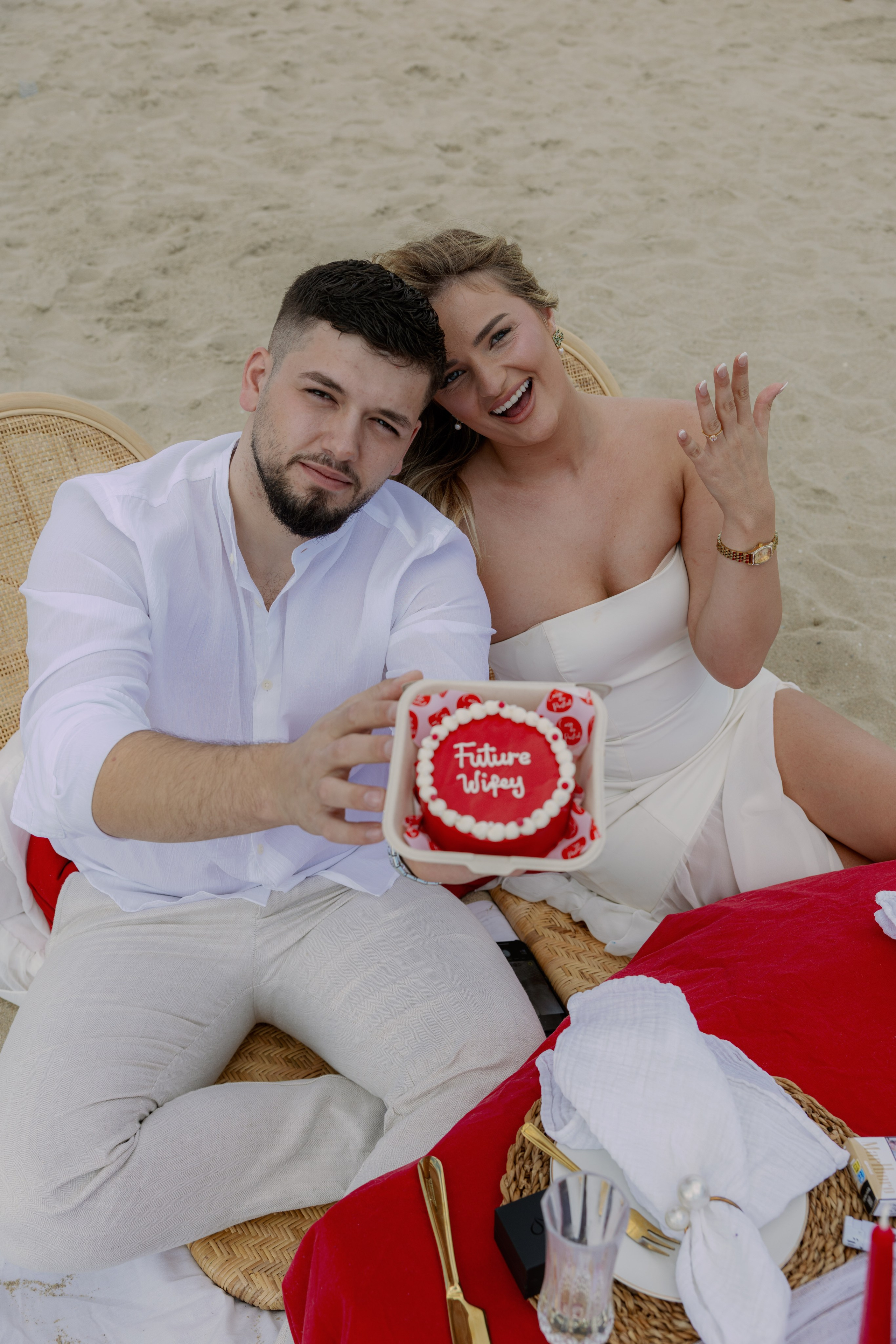Couple walking through Gothic Quarter after engagement