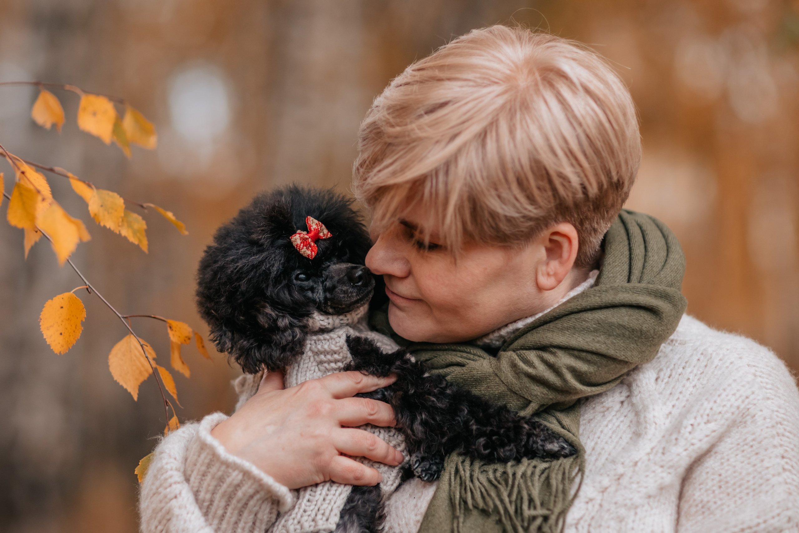 Алла, Евгения, Чаплин, Лиза и Дюшес, осенняя прогулка. Семейный фотограф анималист Мария Крючкова