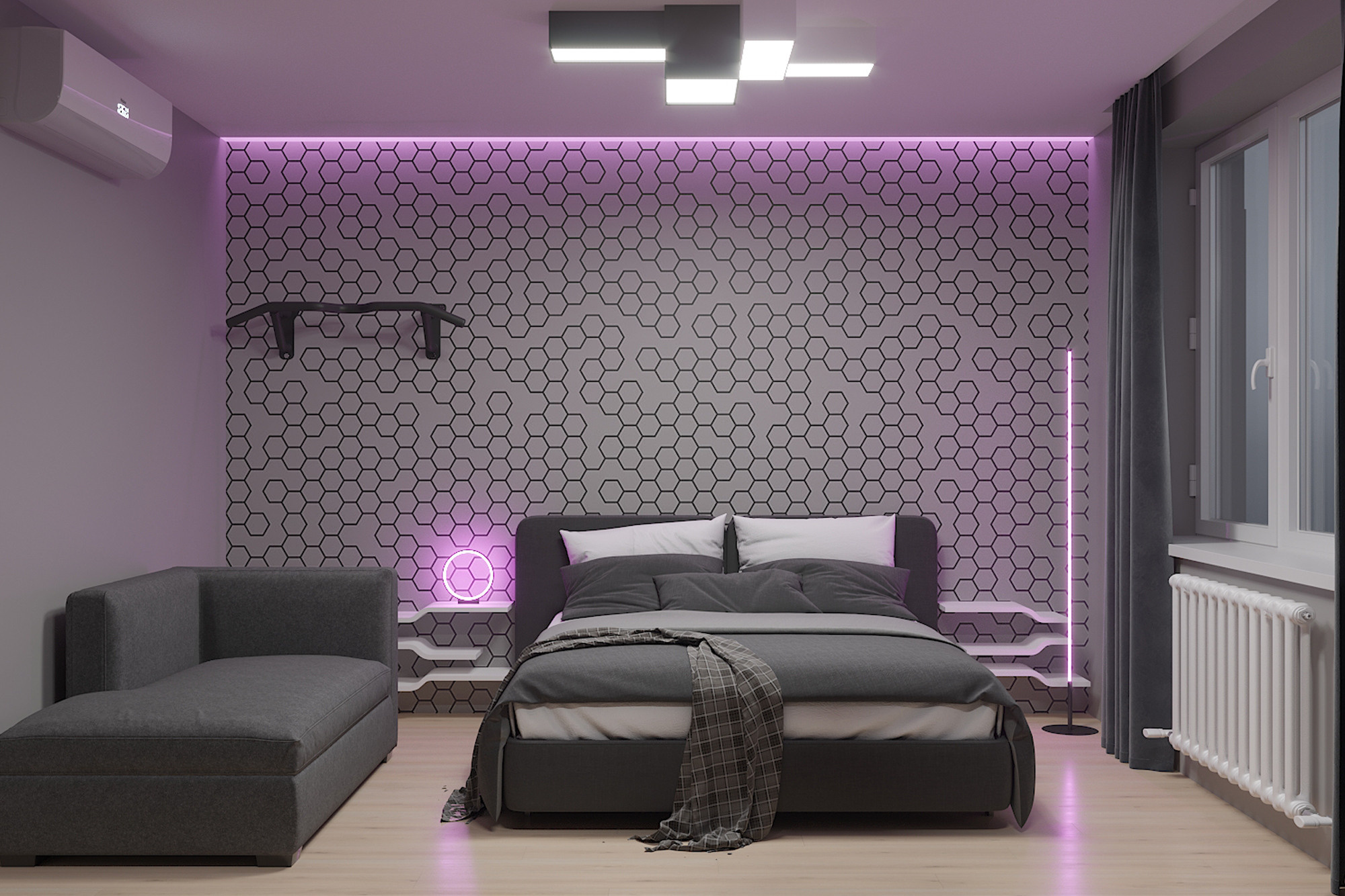 комната подростка, RGB подсветка, обои-фотопечать 