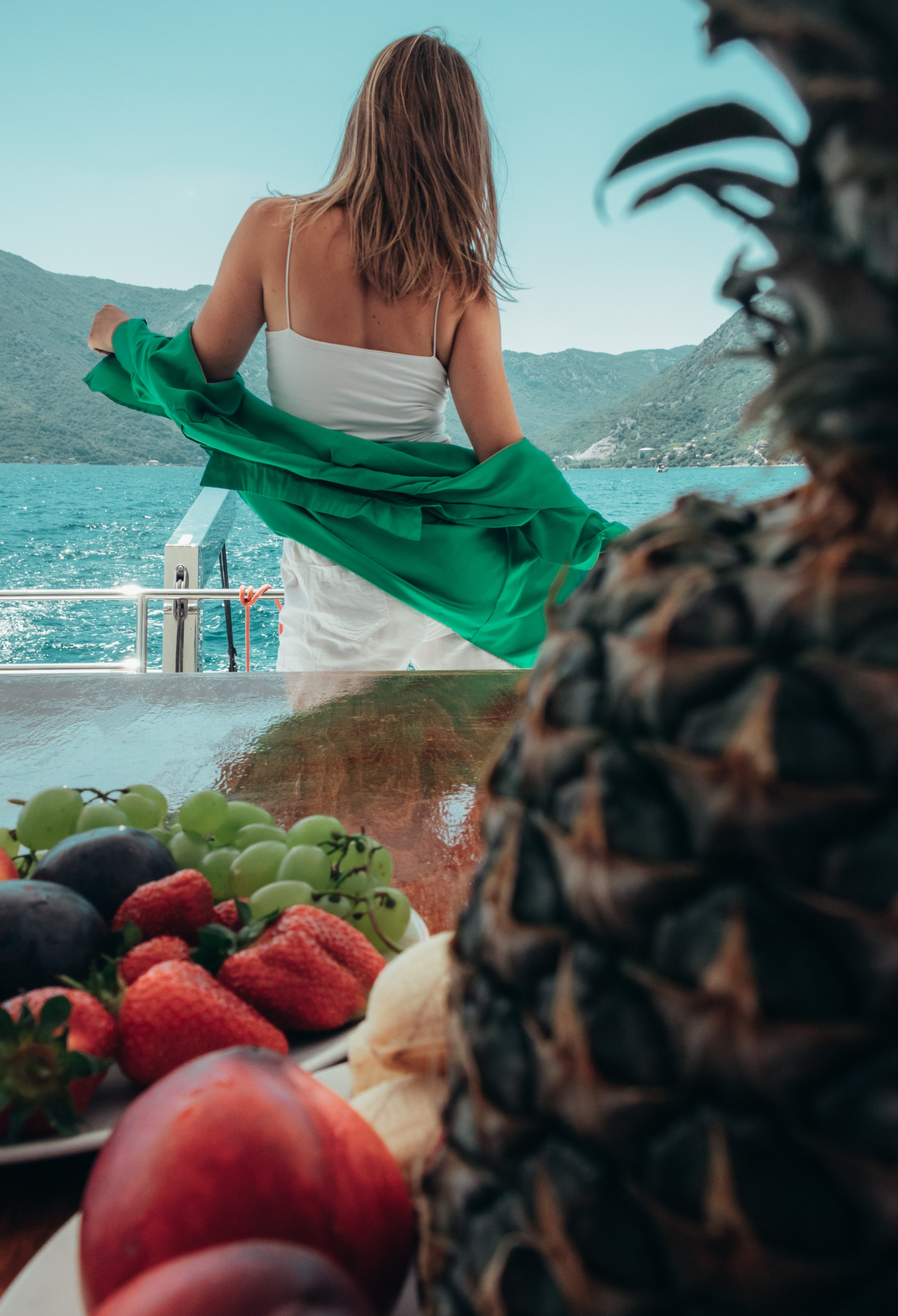 Boat tour with Anna, Roman and Tim. Portrait photographer in Tivat Montenegro Katerina Kirsanova
