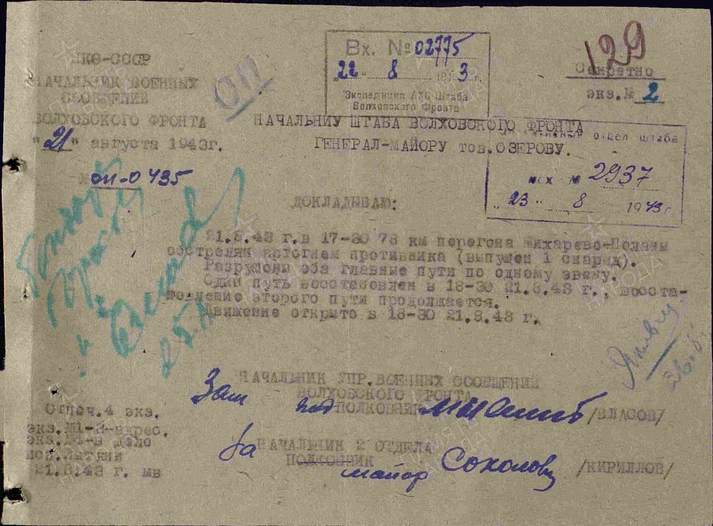 Донесение об артобстреле ж/д перегона «Жихарево — Поляны». История Назиевского городского поселения