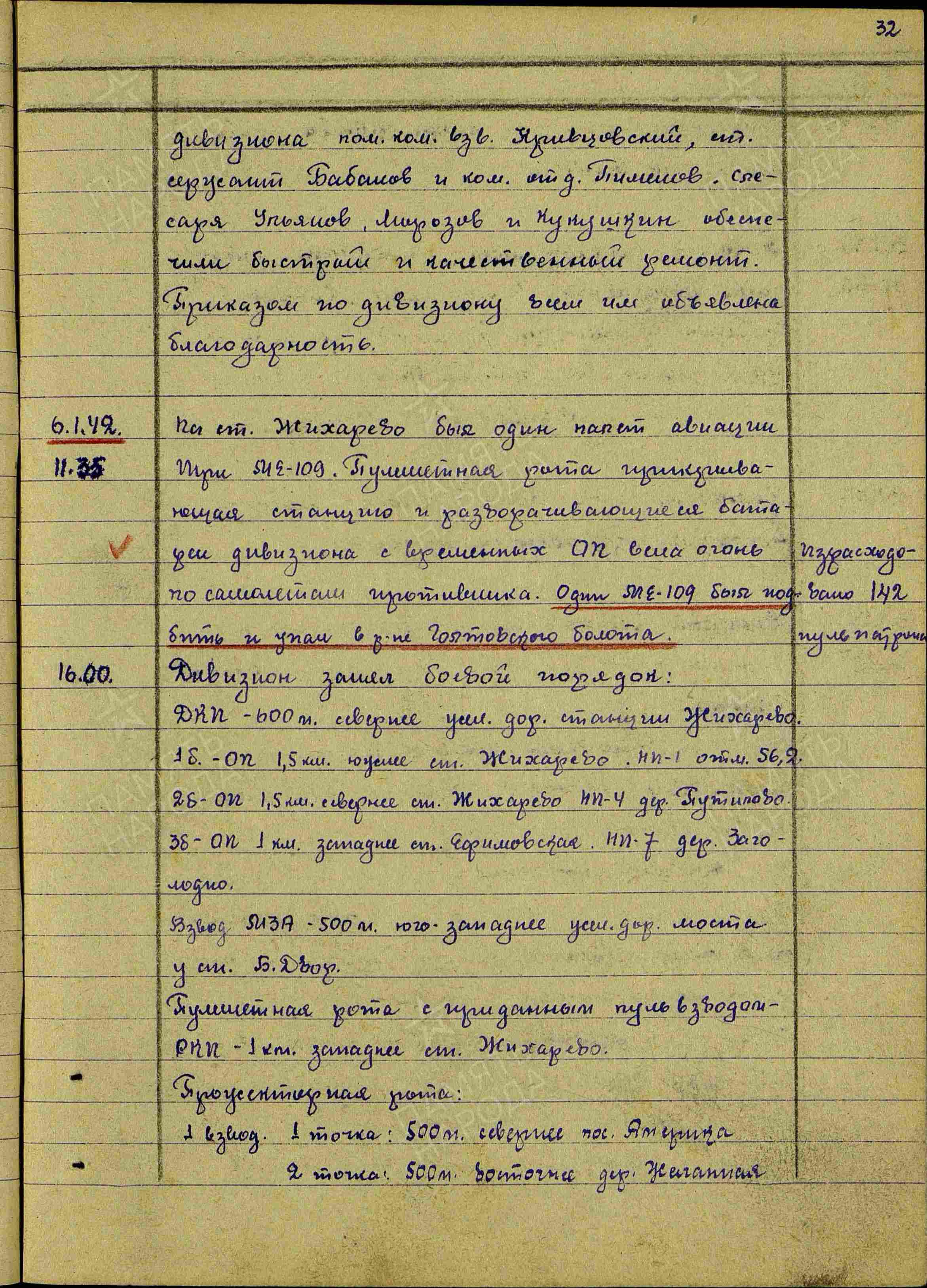 Журнал боевых действий штаба 434 озадн ПВО с 06.01.1942 г. по 26.03.1942 г. История Назиевского городского поселения