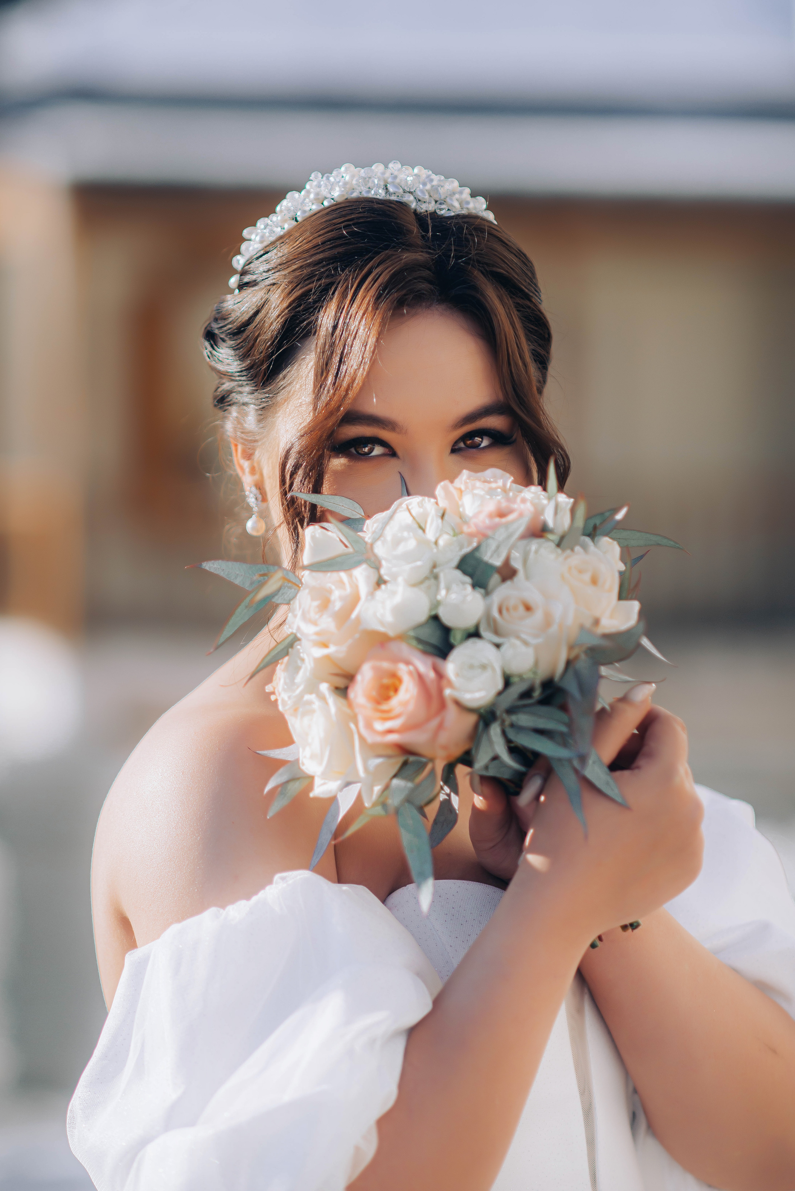 портрет с свадебным букетом