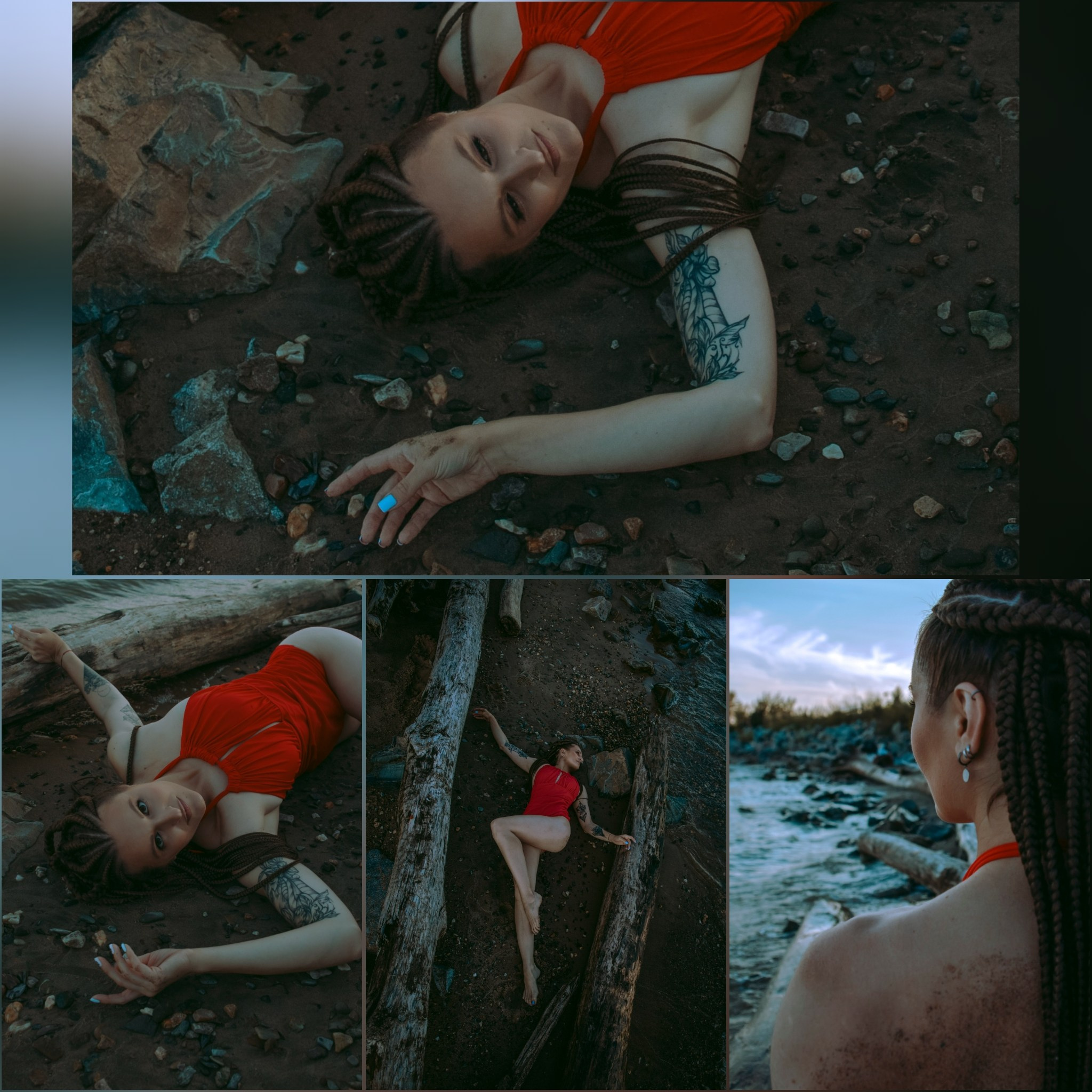 девушка лежит на песке 