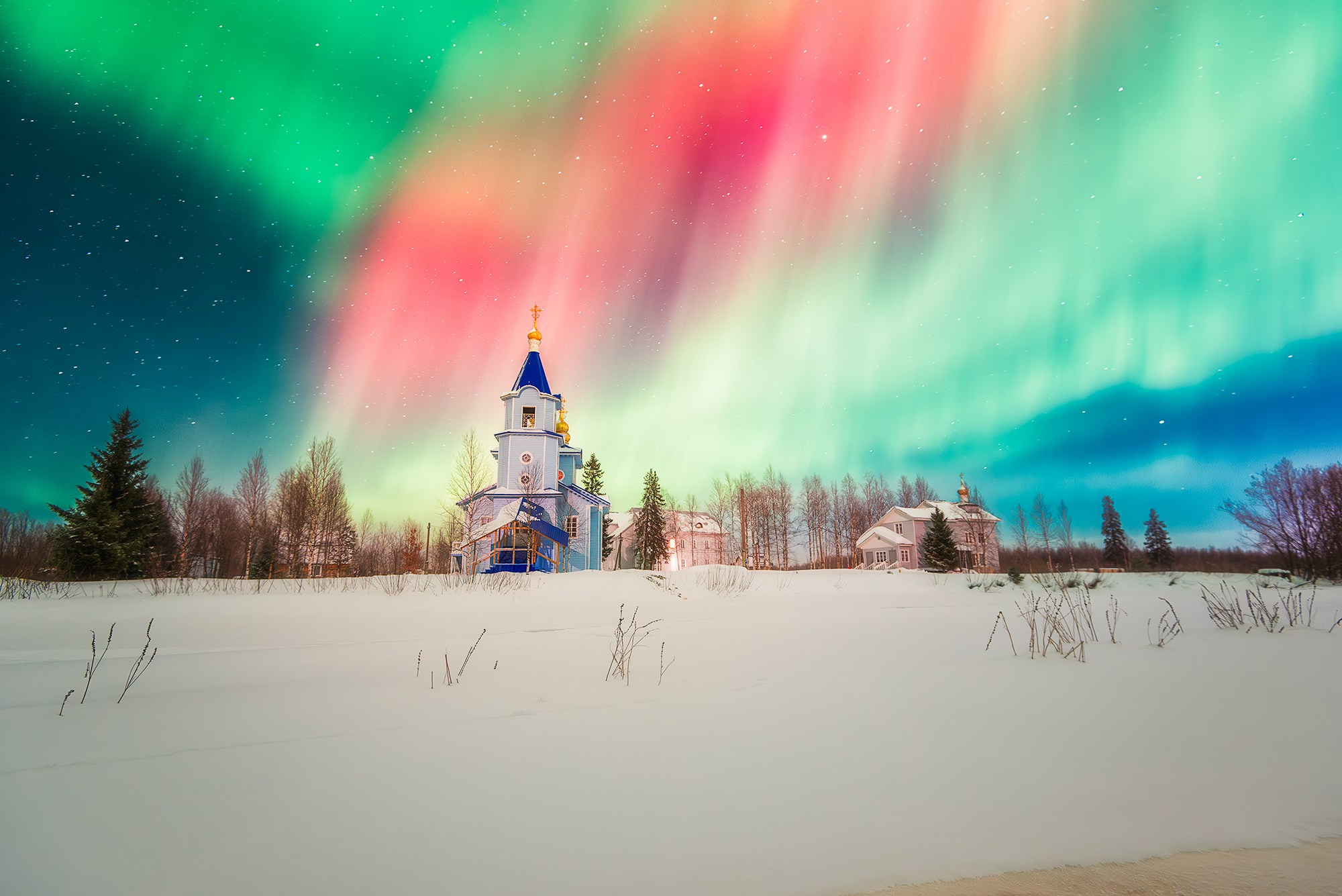 Северное сияние. Аэросъемка в Архангельске, Александр Ермолин