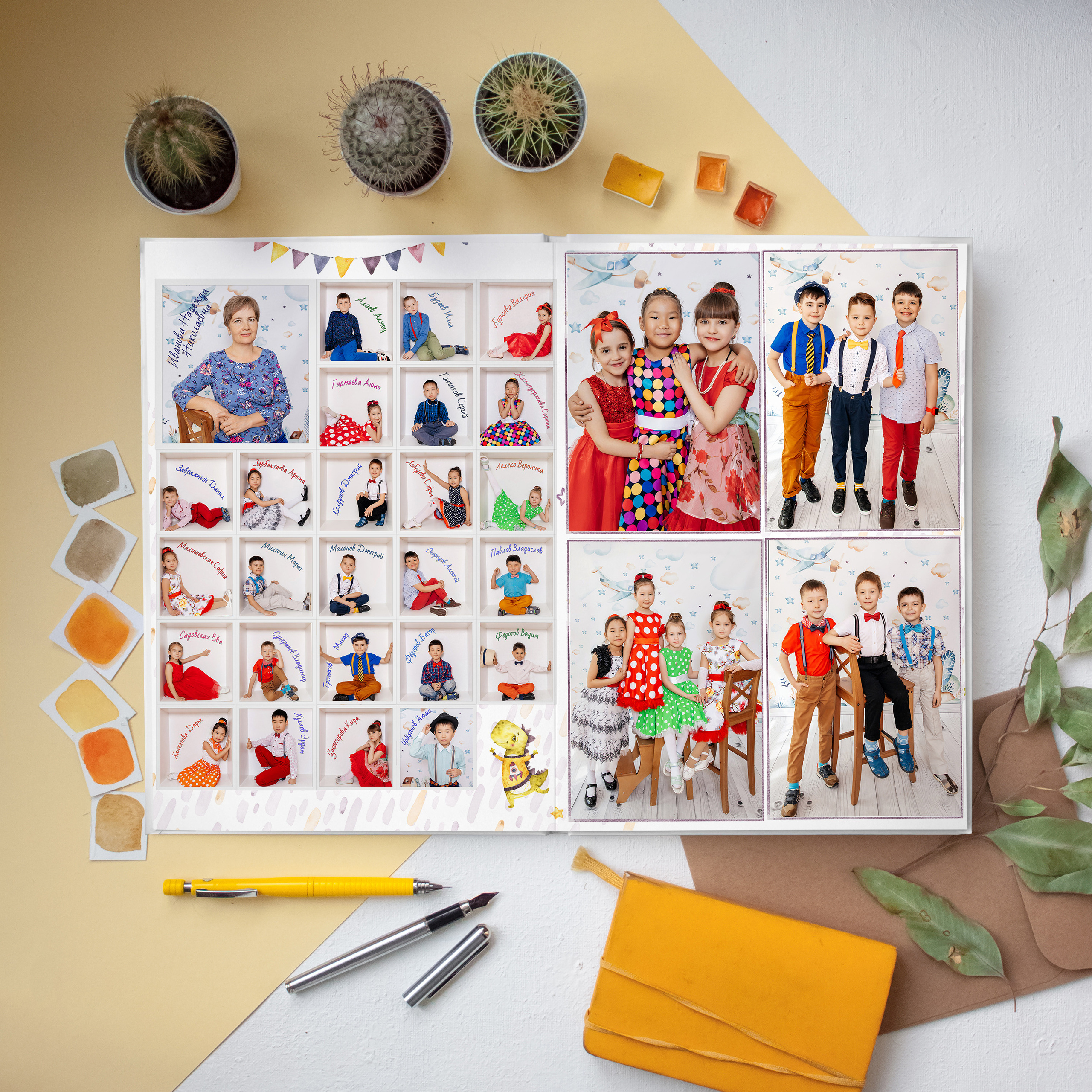 Разворот виньетка плюс групповые с друзьями, делается в том случае, когда детей в группе немного...