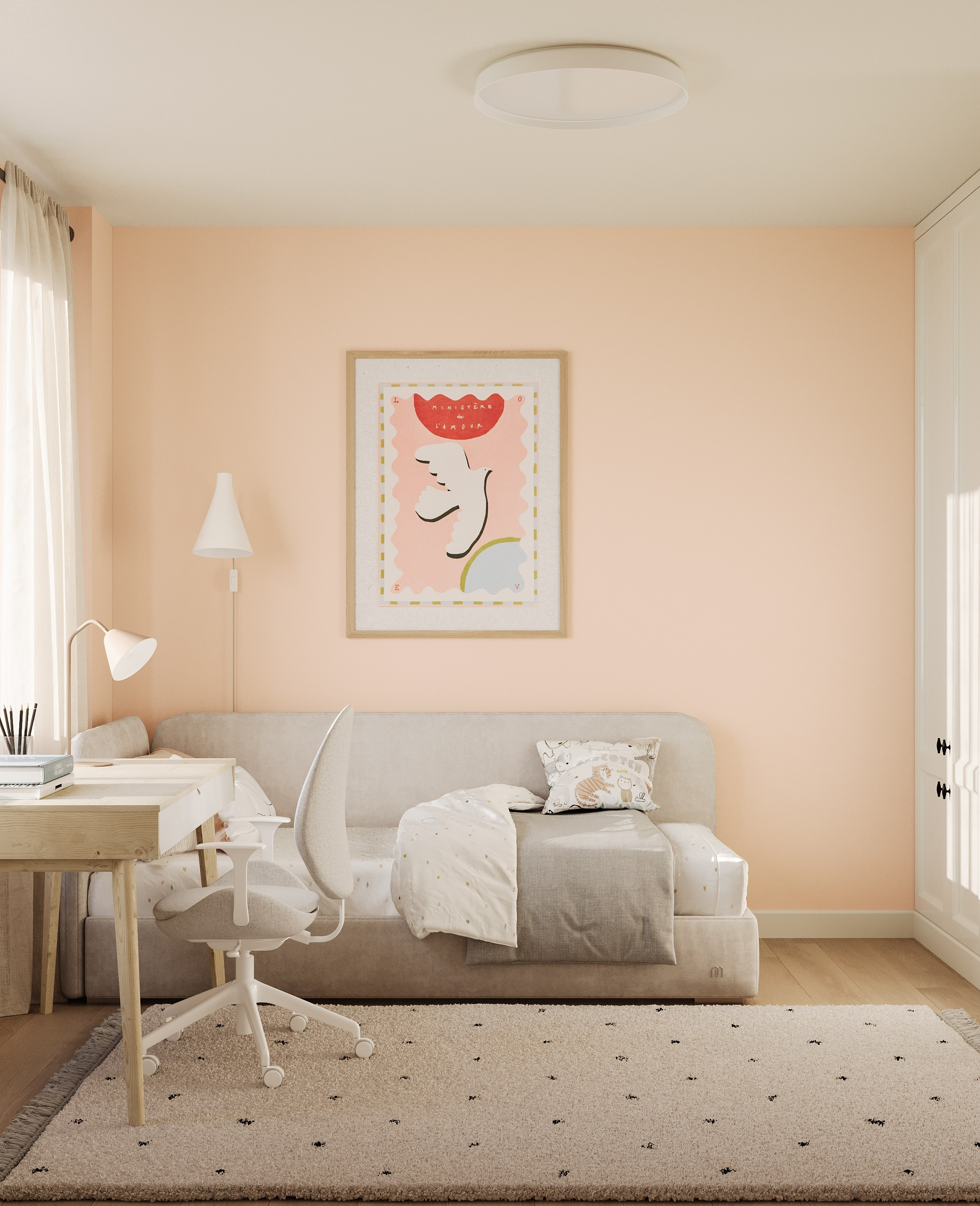 3д визуализация детской комнаты для девочки в современном стиле 