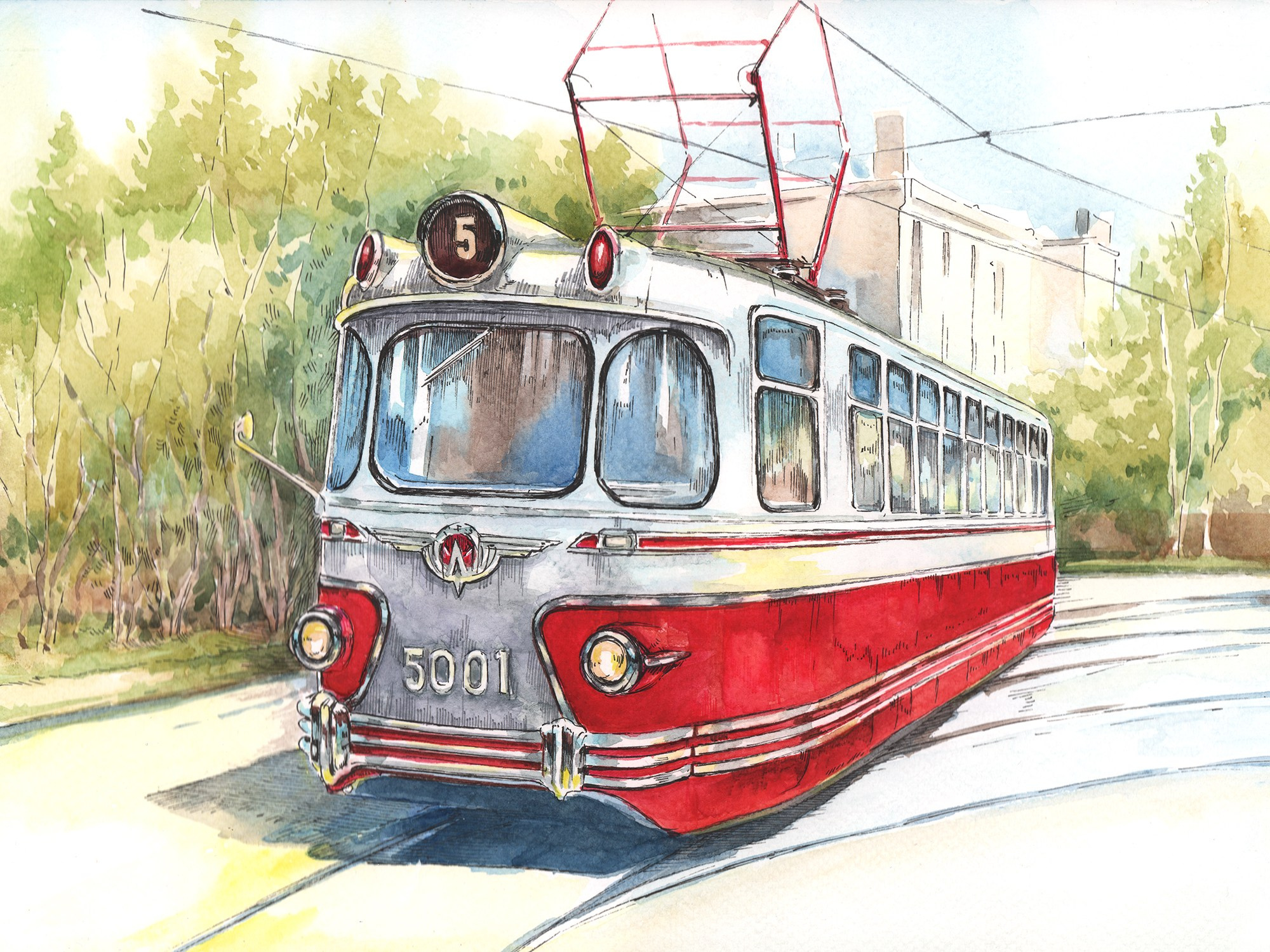 Трамваи. Художник Александр Петрунин