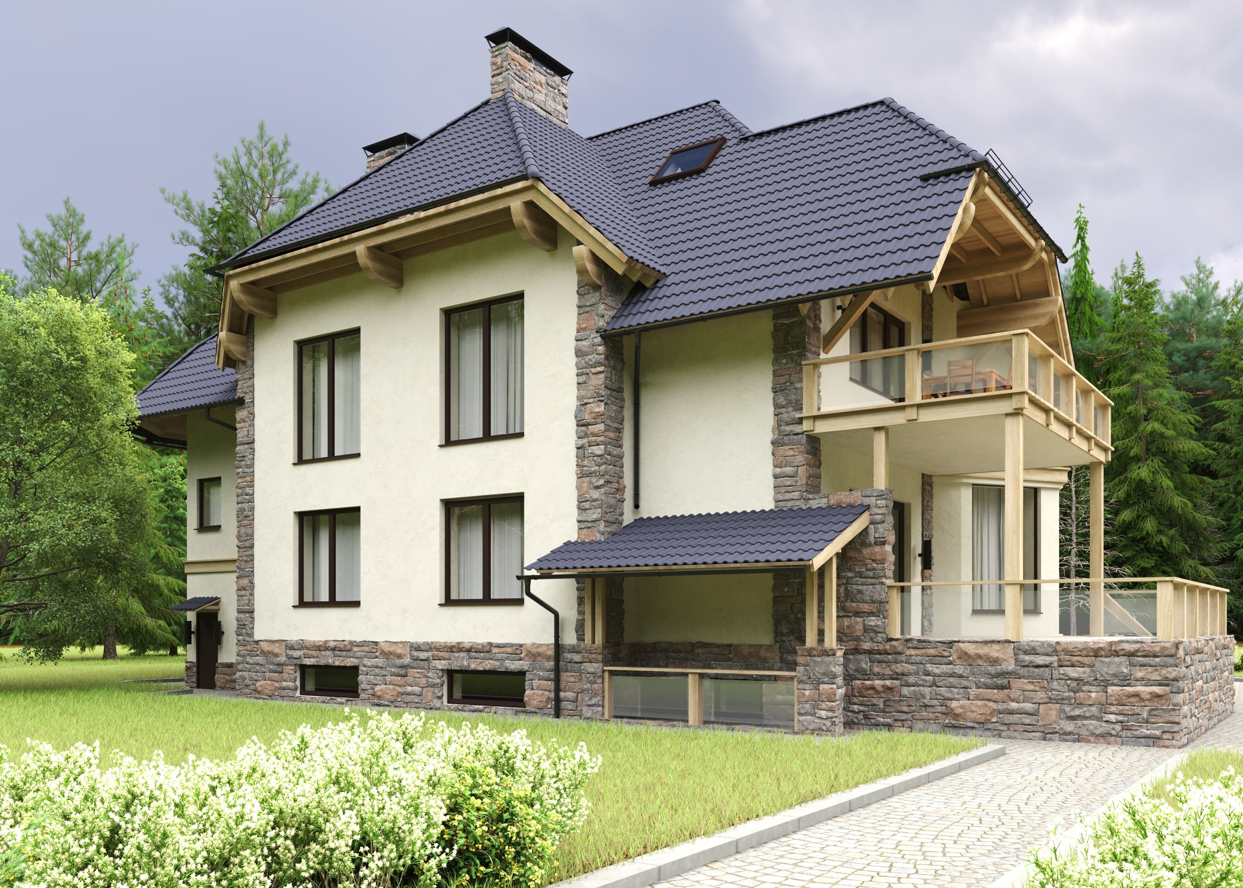 Отделка цоколя натуральным камнем. 