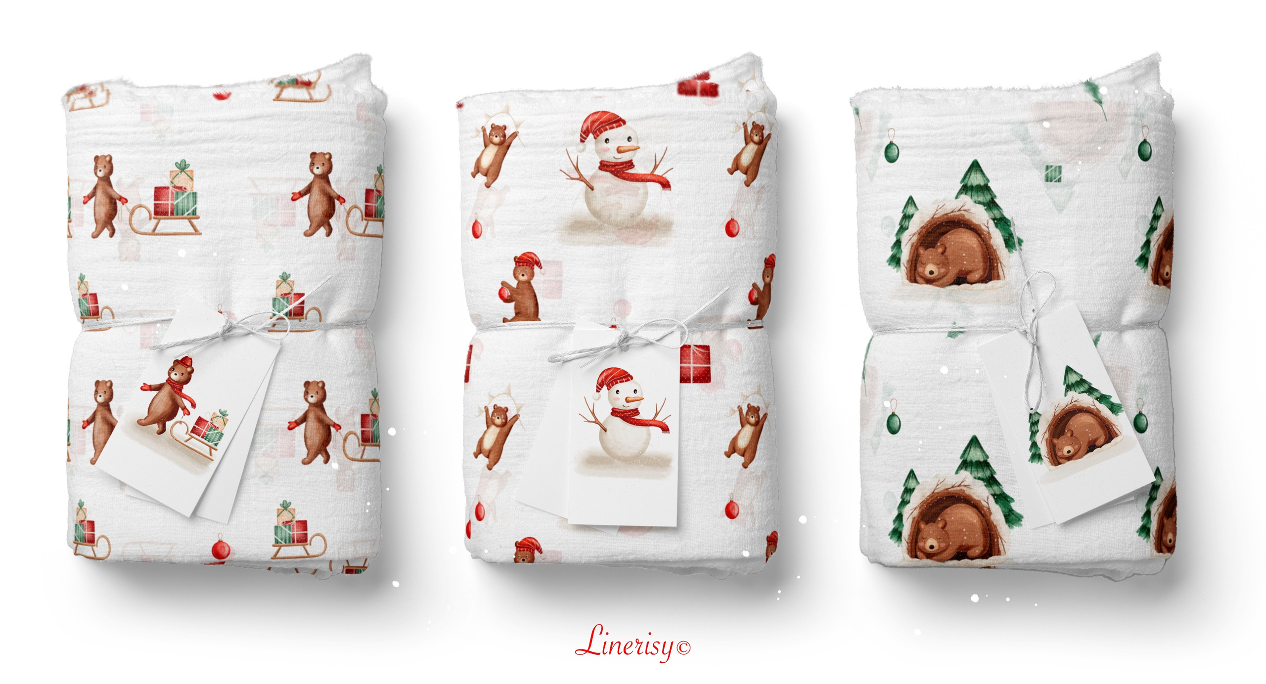 Коллекция «С Новым годом, Мишка» — графические иллюстрации, композиции, постеры и бесшовные паттерны. Художник-иллюстратор Евгения Бекренёва