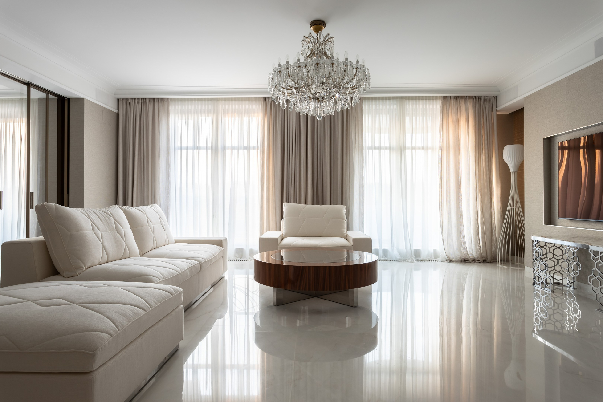 Luxury apartment living room interior - photographer Andrey Dunin - architect Viktoria Zaretskaya